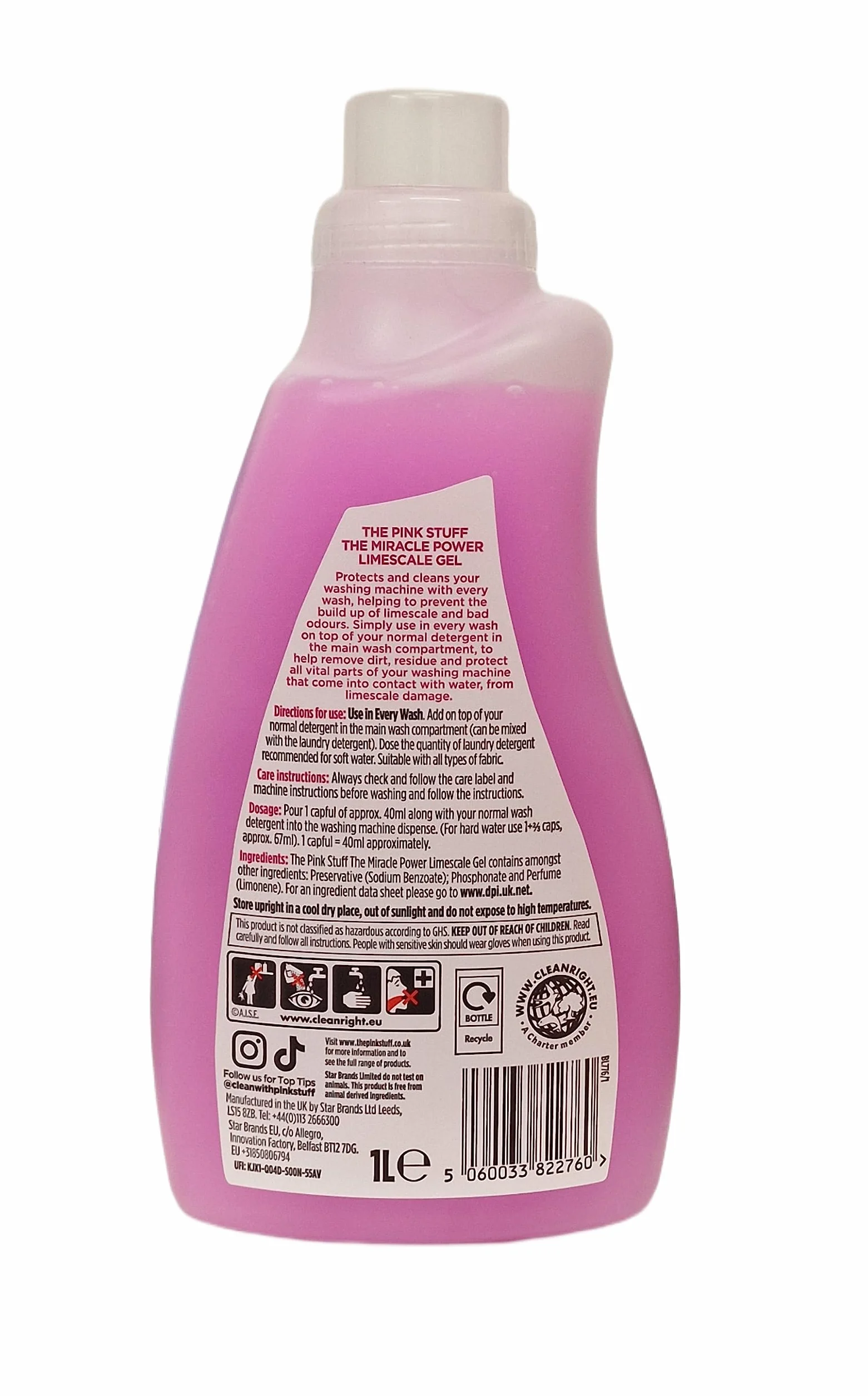 The Pink Stuff Miracle Power żel wapienny do pralki, 1 l, chroni, czyści i zapobiega gromadzeniu się kamienia