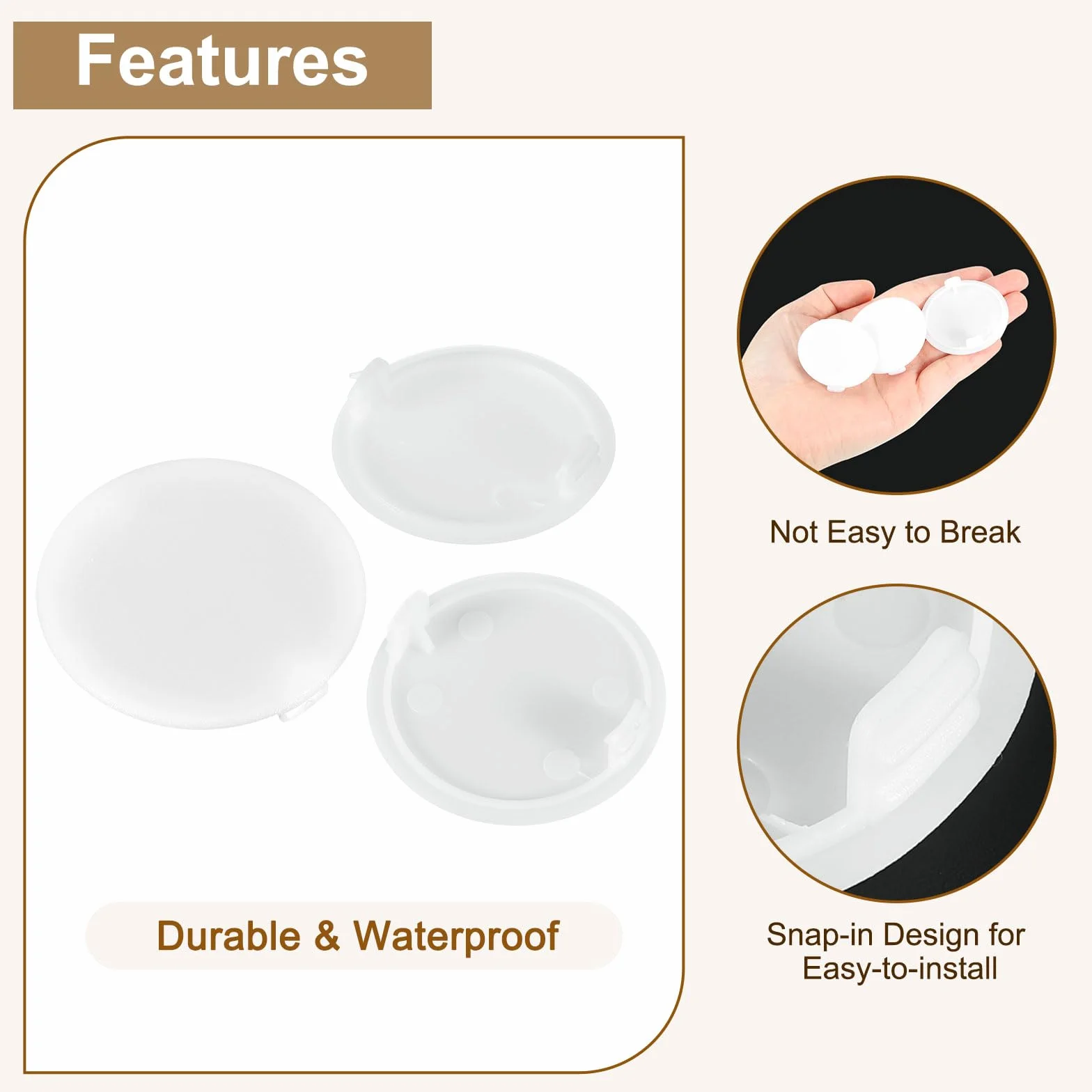 QUARKZMAN Zawiasy z osłonami otworów, 18 sztuk 35mm (1-3/8") średnica wewnętrzna - plastikowa osłona na zawieszenie do ukrytych zawiasów, okrągła, typu flush, na meble, szafki (Biały)