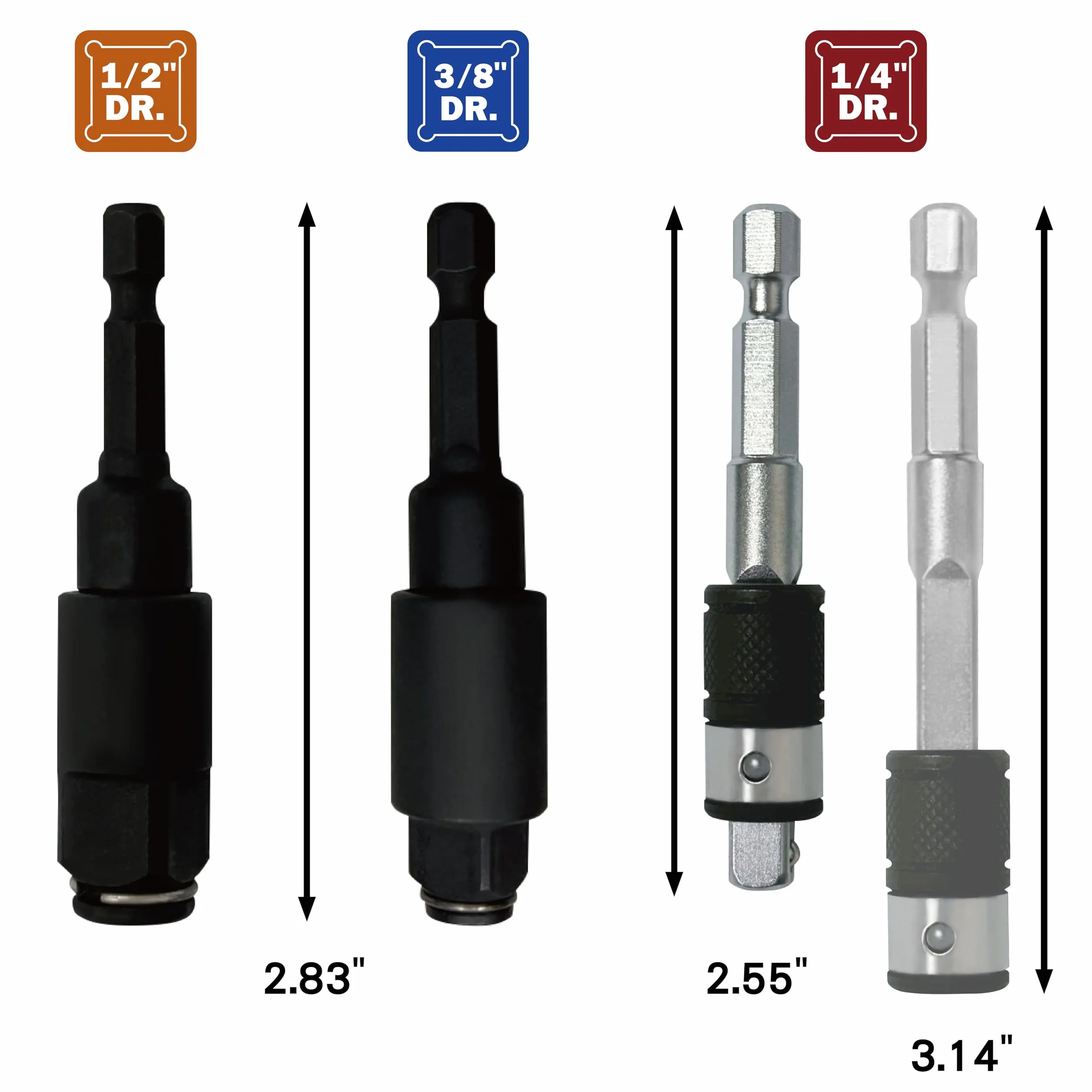 KESI Narzędzie 2 w 1, 3-częściowy zestaw adapterów z obrotową wtyczką udarową, 1/10,2 cm, 3/20,3 cm, 1/5,1 cm, obrotowy o 360°, uchwyt magnetyczny, stal