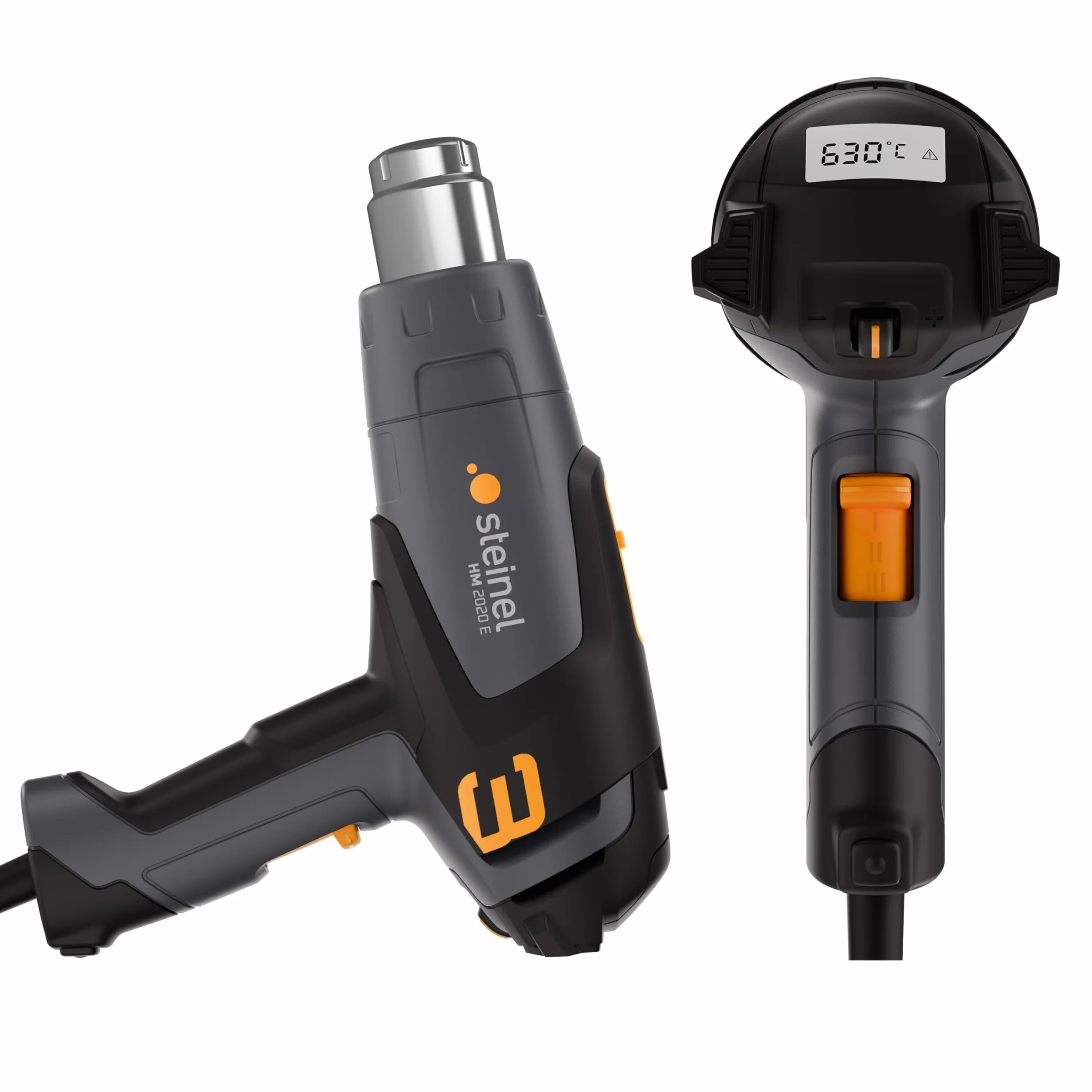 Steinel Pistolet na gorące powietrze HM 2020 E | 2200 W, wyświetlacz LCD, temperatura 80°-630°C, pistolet na gorące powietrze z grzałką ceramiczną, 150-500 l/min.