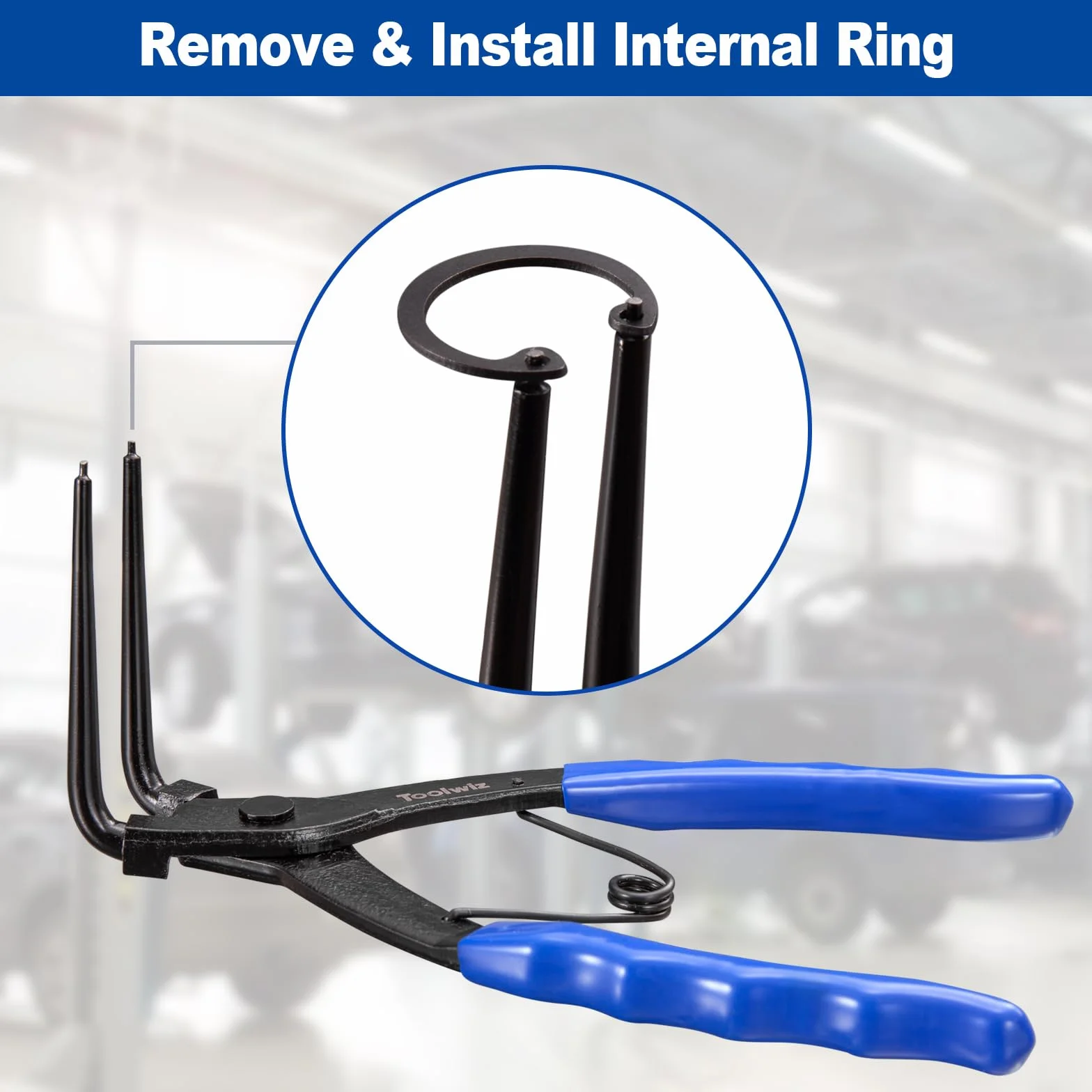 Toolwiz Szczypce z pierścieniem zatrzaskowym, wytrzymałe, wewnętrzne szczypce do pierścieni osadczych C-Clip – długi nos 90 stopni, wygięte do ciężarówek, motocykli, samochodów, niebieskie