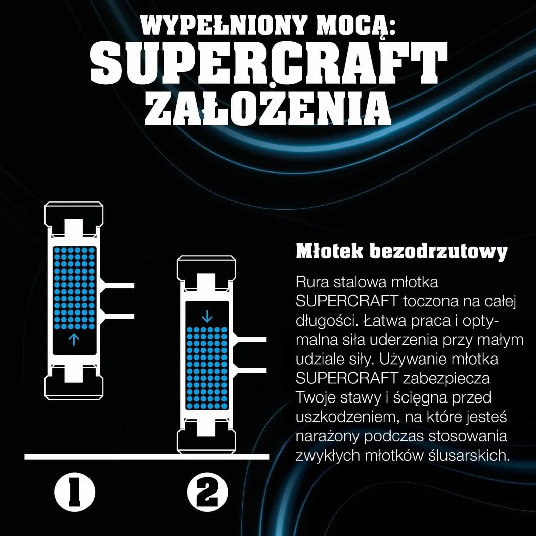 Supercraft młot kowalski, z tłumiącym drgania, ergonomicznie ukształtowanym i lakierowanym trzonkiem hikorowym, śr. = 100 mm/waga = 7050 g | 3366.107