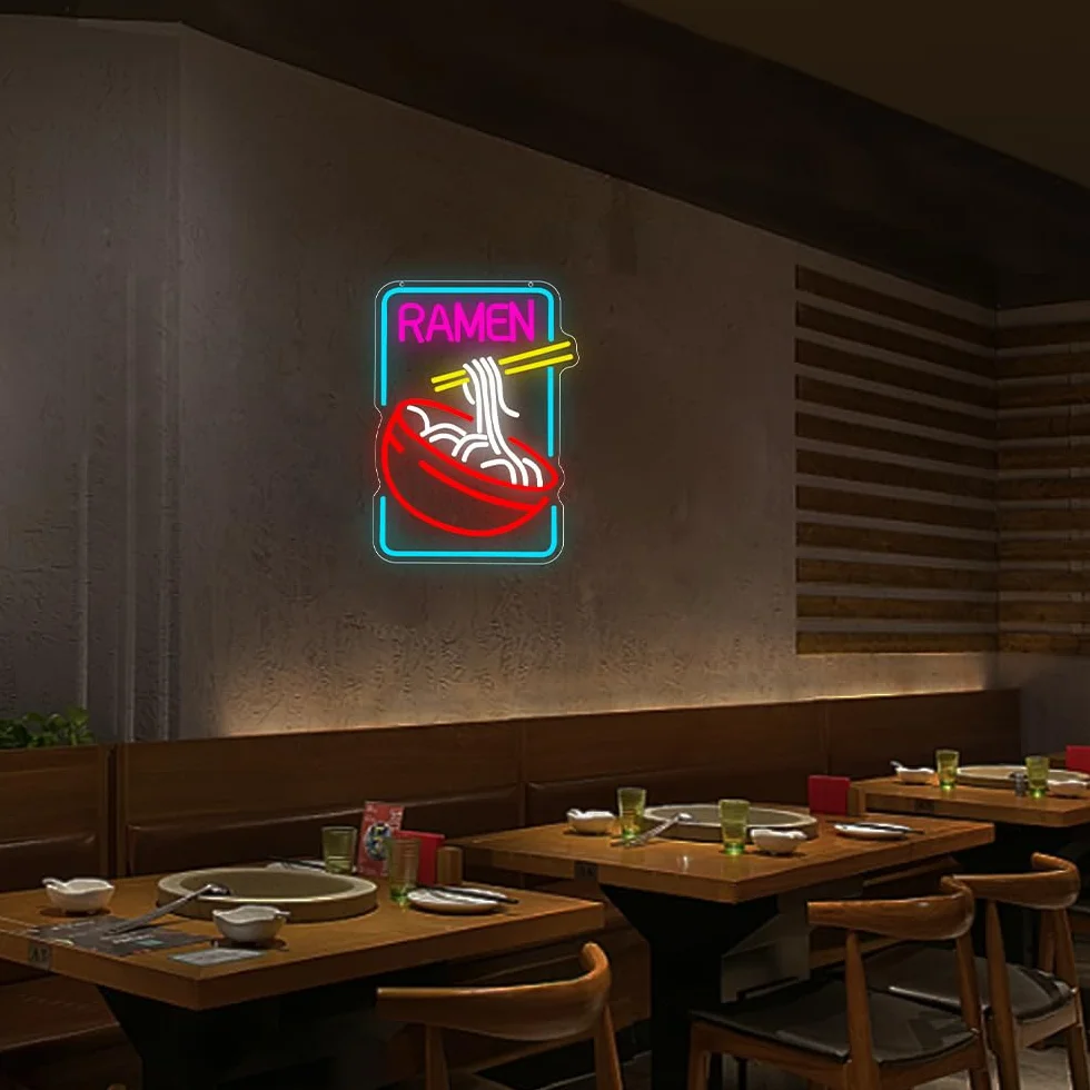 Ramen neonowa tabliczka do dekoracji ściany, zasilany przez USB, makaron LED, dekoracja ścienna, prezent do japońskiego sklepu z ramami, do domu, baru, kuchni, sypialni (40 x 30 cm)