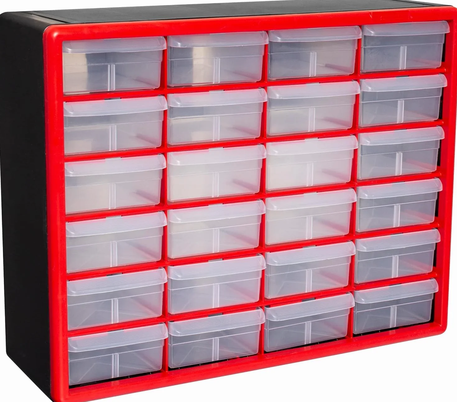 Akro-Mils 10124 Plastikowa Szafka z 24 Szufladami - Organizator Do Przechowywania, Lego, Narzędzia, Makijaż i Inne, 50 cm Szer. x 15 cm Gł. x 40 cm Wys., Czerwona