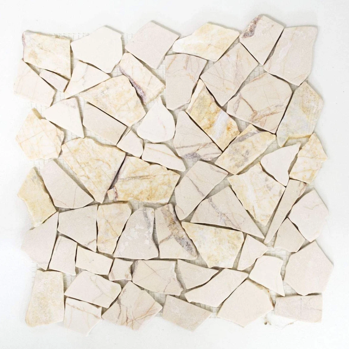 Mosaik-Netzwerk Płytki mozaikowe pęknięcie/Ciot złoty kremowy polerowany ze strukturą marmuru kamień naturalny kuchnia, format kamienia mozaikowego: 15-69x8 mm, rozmiar arkusza: 305x305 mm, 1 łuk/mata