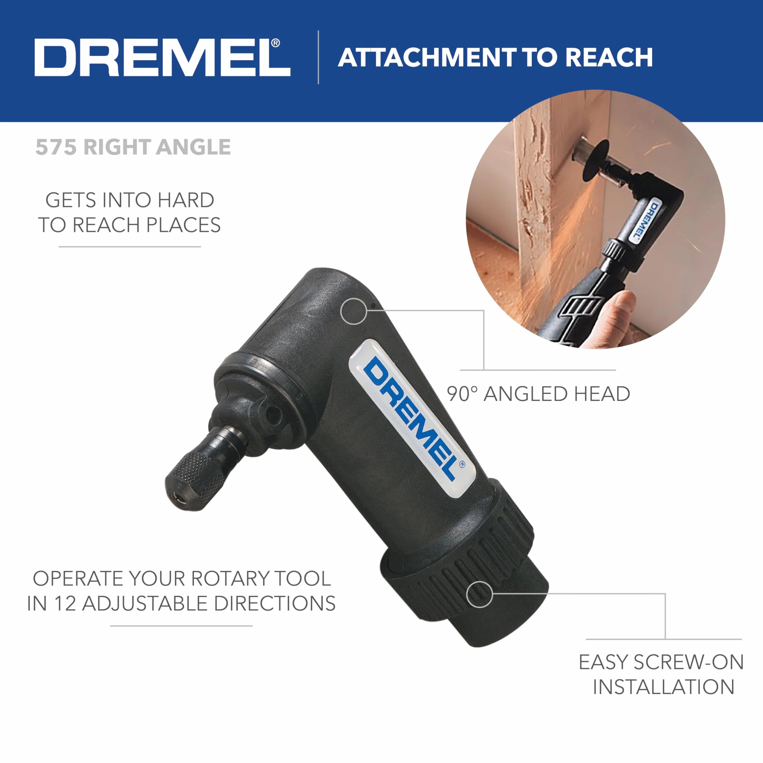 Dremel 575 nasadka kątowa do narzędzia obrotowego – mocowanie do wiertarki kątowej, czarne