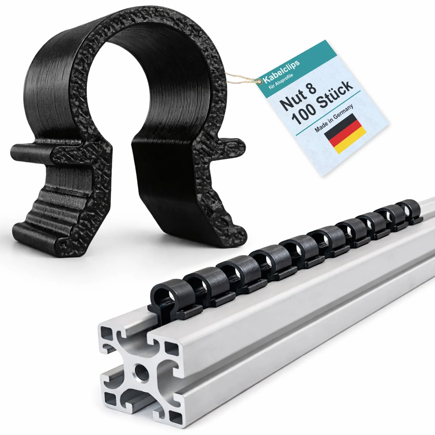 Klipsy do kabli do profili aluminiowych rowek 8 - uchwyt na kabel czarny - obejma Omega - wysokiej jakości i wytrzymałe (100 sztuk)