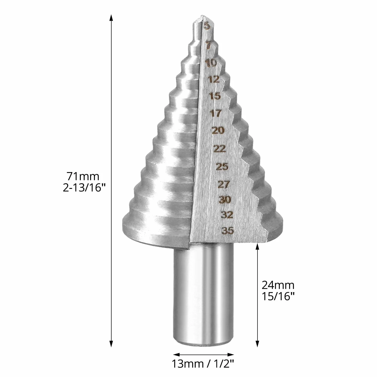 QWORK® Wiertło stopniowe, Ø 5-35 mm wiertło stożkowe 13 stopni wiertło stożkowe do metalu, drewna, tworzywa sztucznego