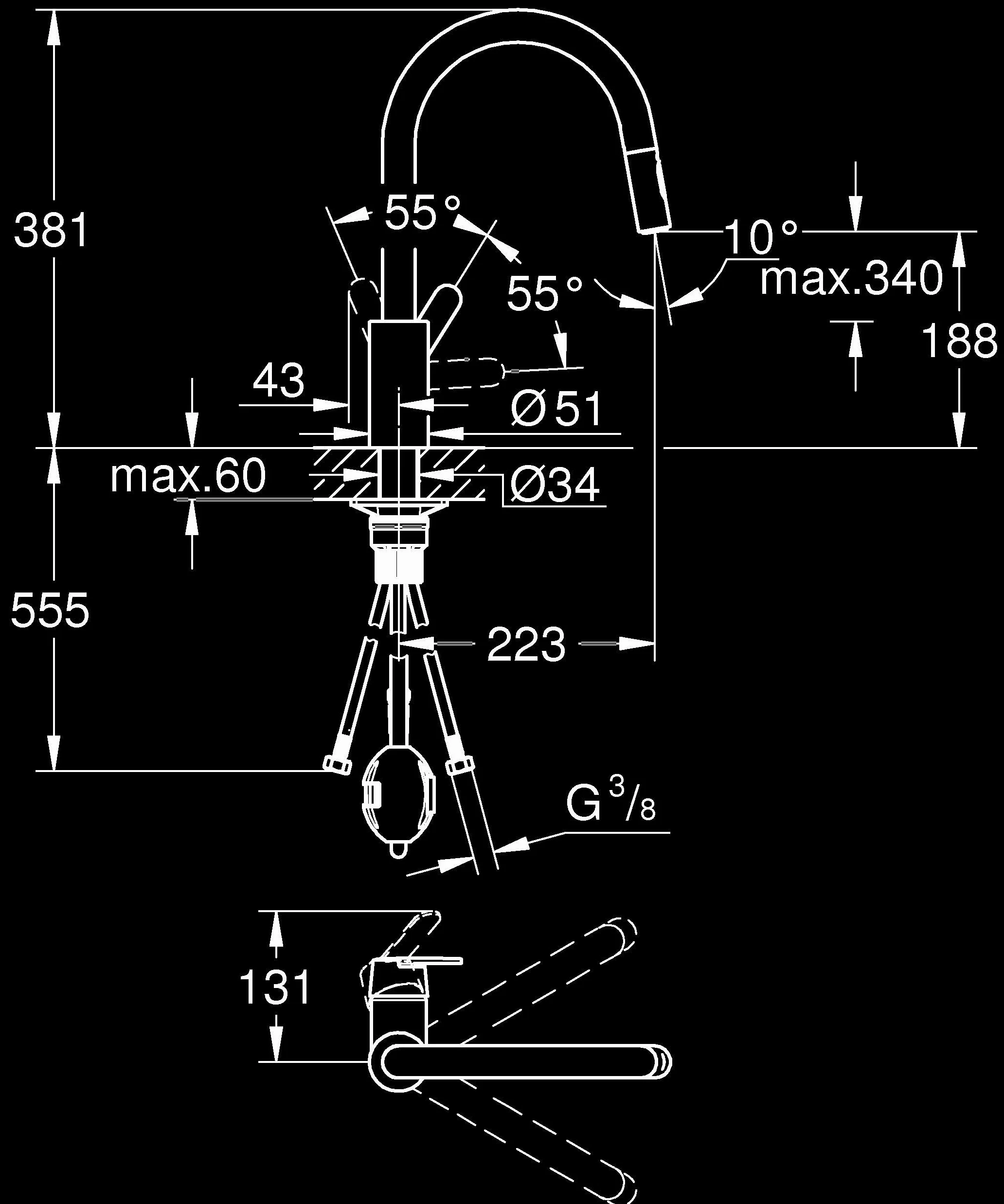 GROHE Get 31484001 armatura kuchenna, 2 rodzaje strumienia (kran kuchenny z wyciąganą słuchawką, obracany o 360°, oszczędność wody dzięki zmiennemu ograniczeniu ilości, łatwy montaż w zlewozmywaku