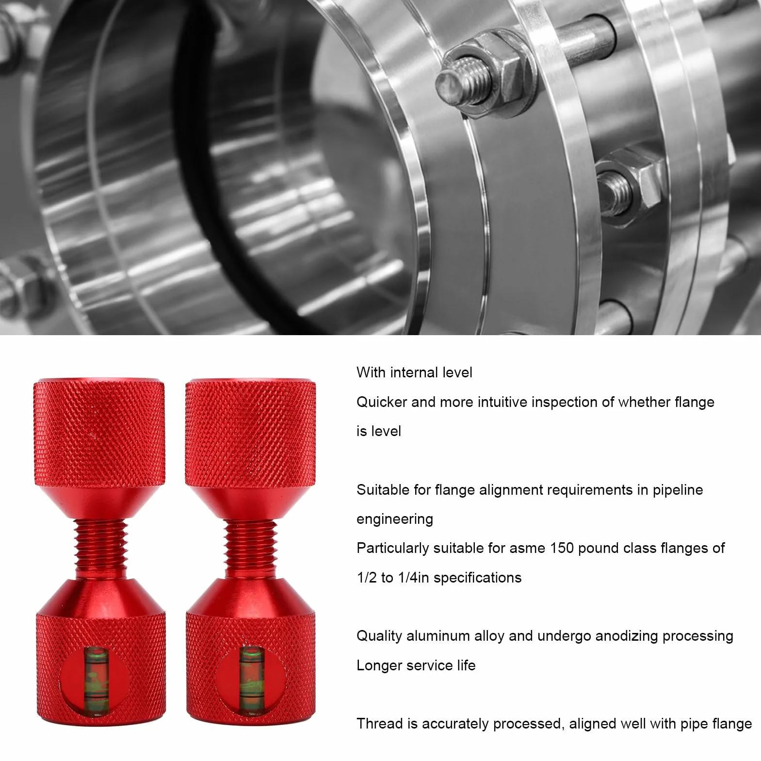 Fafeicy 2 szt. 1-1/8 Cala Kołki Wyrównujące Kołnierza ze Stopu Aluminium z Dwoma Otworami i wbudowaną poziomicą do Szybkiego Poziomowania Kołnierza Rury Anodowane Czerwone Wykończenie