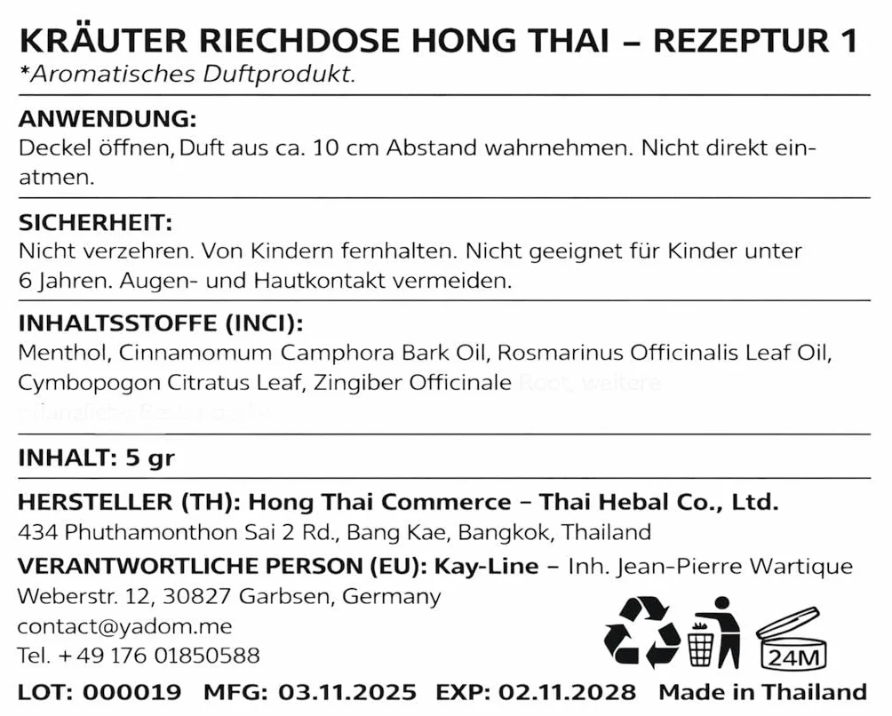 Hong Thai puszka zapachowa 2025 naturalny ekstrakty ziołowe olejki eteryczne 1 sztuka