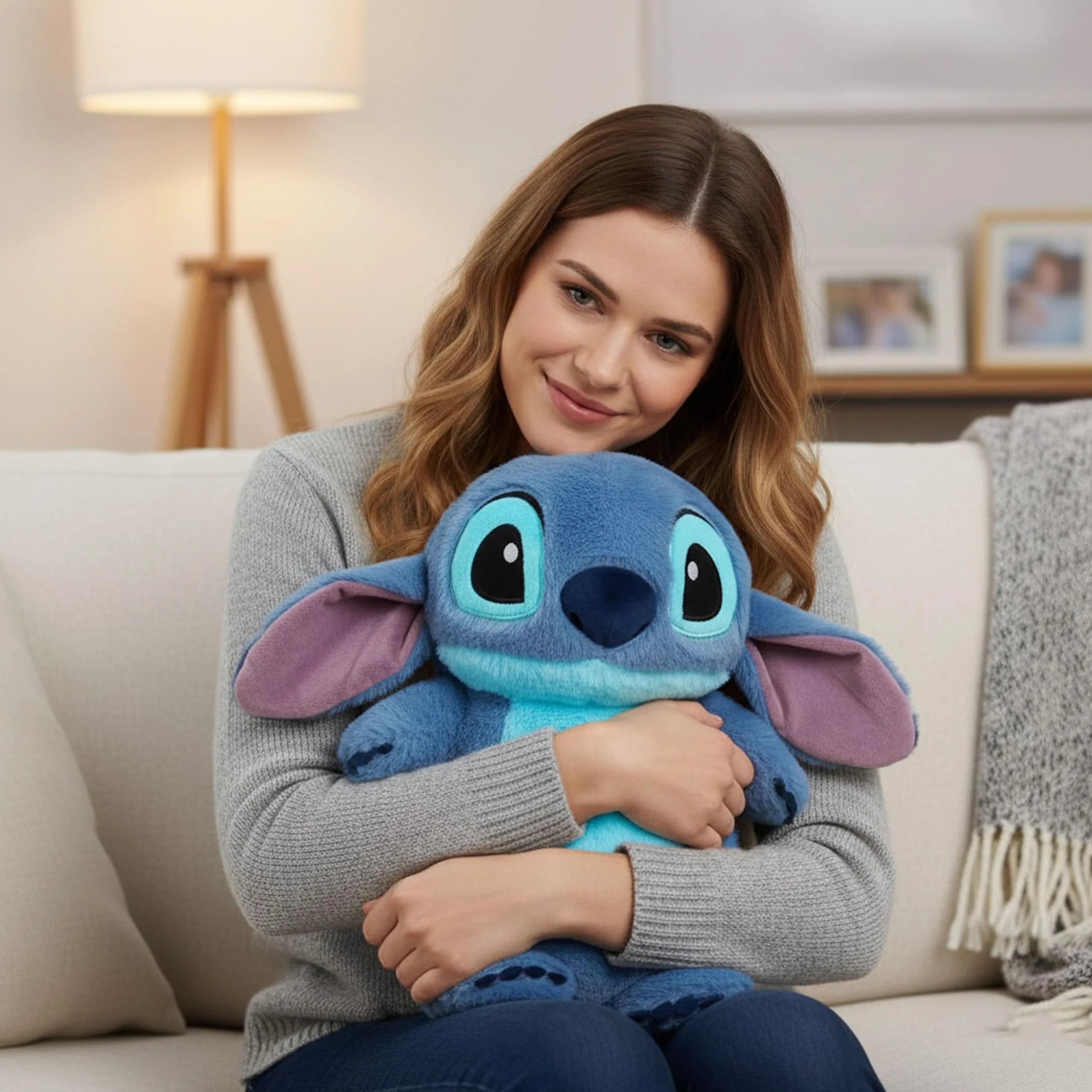 DISNEY Stitch Gumowy termofor z MIĘKKĄ poszewką, DUŻY ogrzewacz w pokrowcu NA WODĘ, Maskotka 750 ml (Stitch)