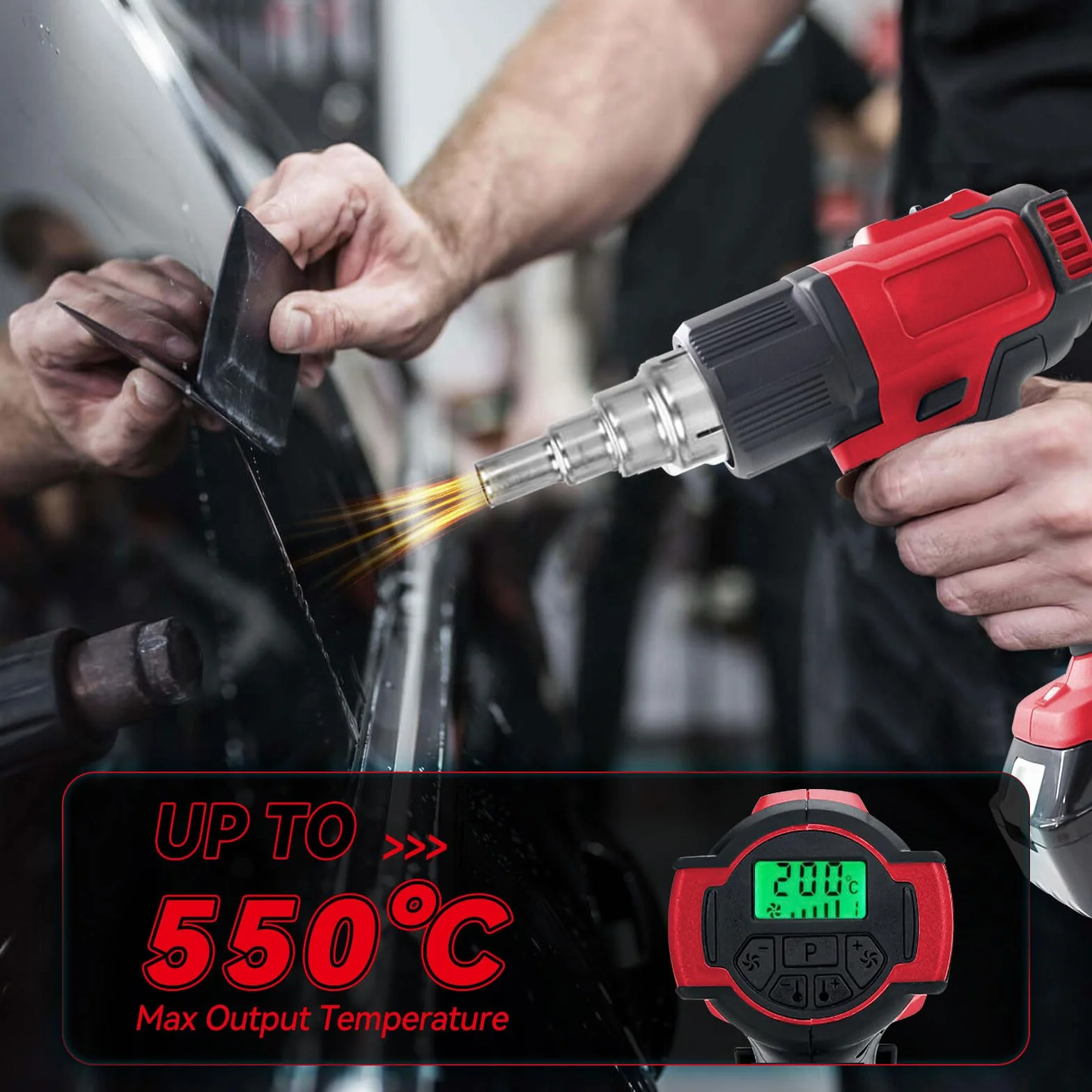 Bezprzewodowa dmuchawa do gorącego powietrza do akumulatora Milwaukee 18V, pistolet do gorącego powietrza z 5 dyszami, 2 ustawienia temperatury max 550°C do krycia rur termokurczliwych, owijania