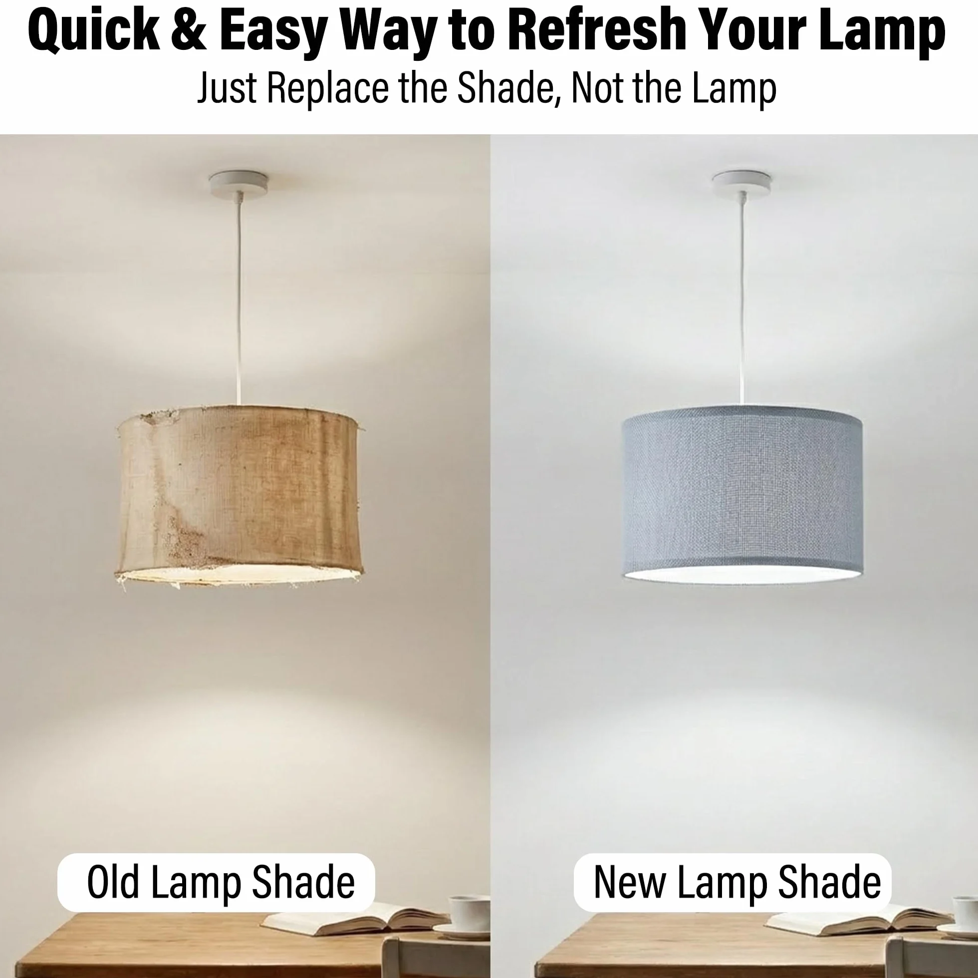 Zestaw 2 abażurów bębnowych, niebiesko-szare, Ø 30 x 20 cm – lniane abażury z uchwytem Spidera i pierścieniem redukcyjnym E14, zapasowy klosz lampy do lamp stołowych i lamp wiszących