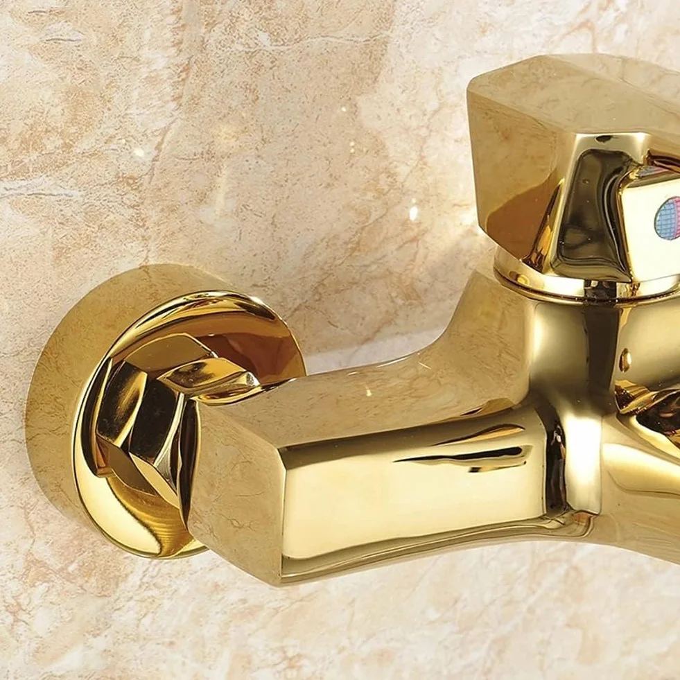 Gold D Bateria wannowa z mieszaczem do montażu na ścianie, mosiężna bateria z prysznicem ręcznym, wąż i wspornik 150 cm, luksusowa armatura łazienkowa do nowoczesnych wanien