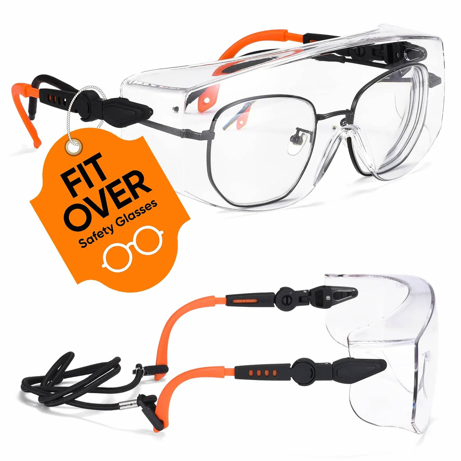 SAFEYEAR Okulary ochronne SG009 Okulary ochronne do oczu z przezroczystymi plastikowymi soczewkami i gumowymi uchwytami dla wygodnego dopasowania..