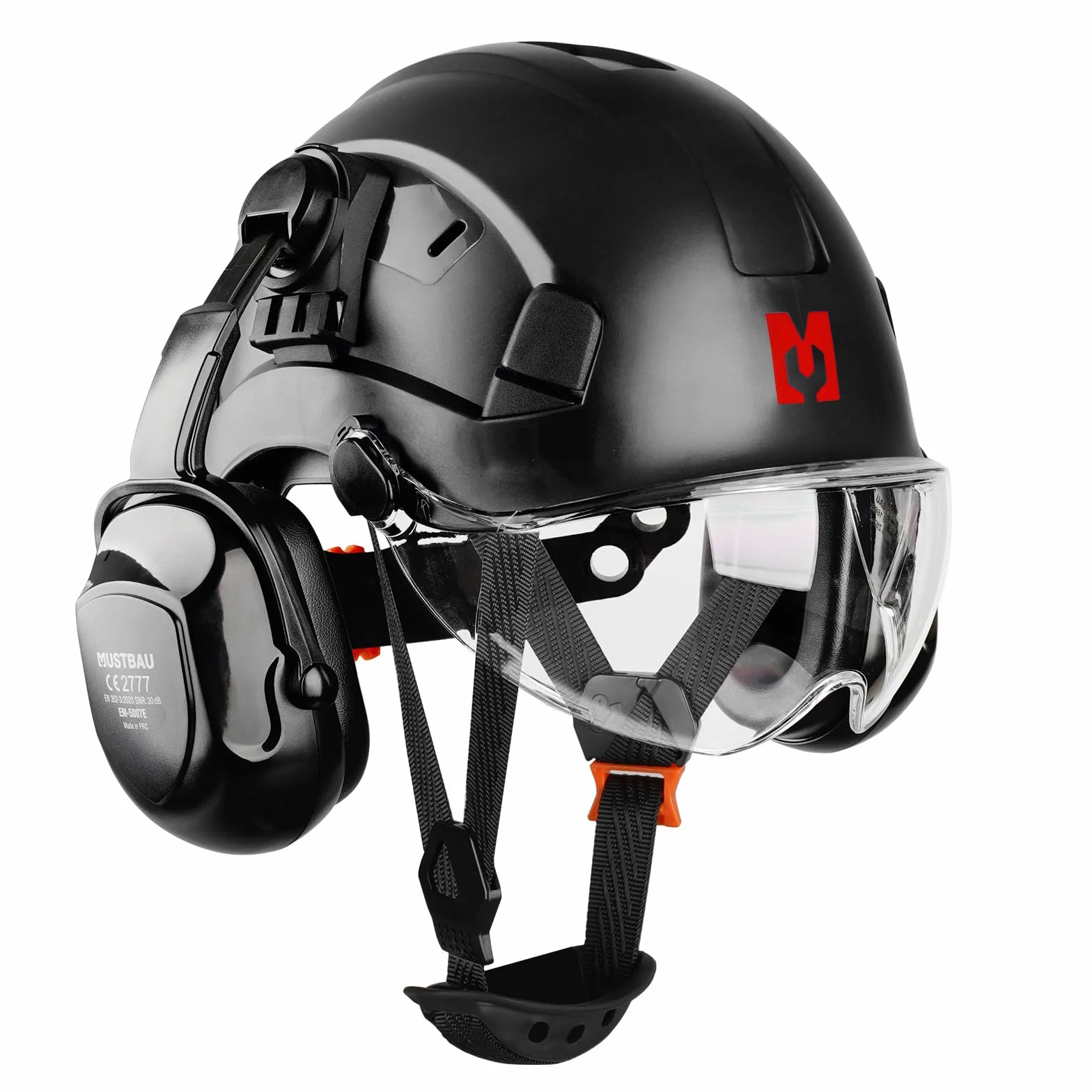 Kask ochronny EN397 z nausznikami i wizjerem, regulowany 53-63 cm, ABS