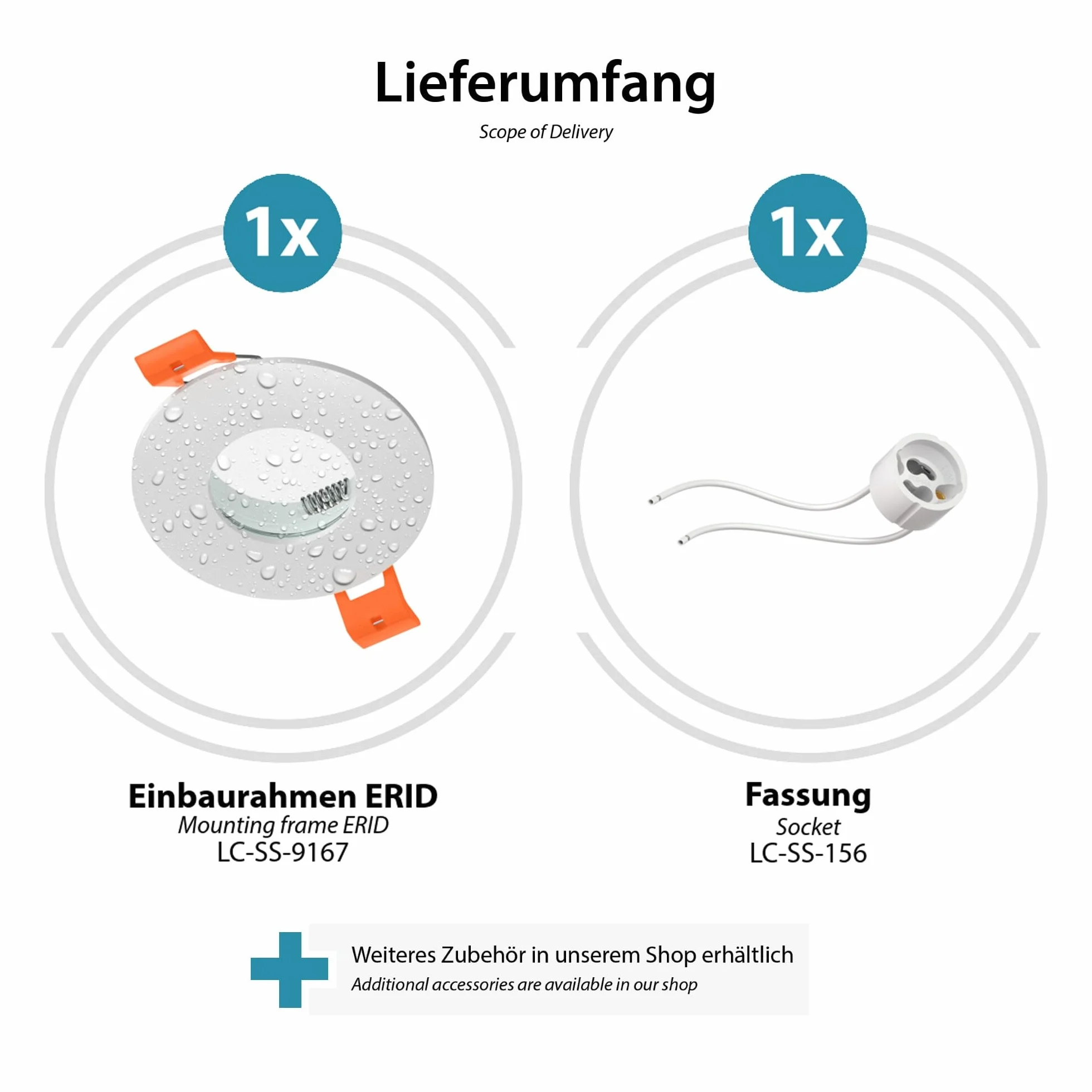 ledscom.de 5 sztuk Łazienkowa sufitowa oprawa wpuszczana ERID, odporna na wilgoć, łazienkowa, IP44, okrągła, matowa biel (GU10/MR16/GU5.3/50mm) z gniazdem GU10