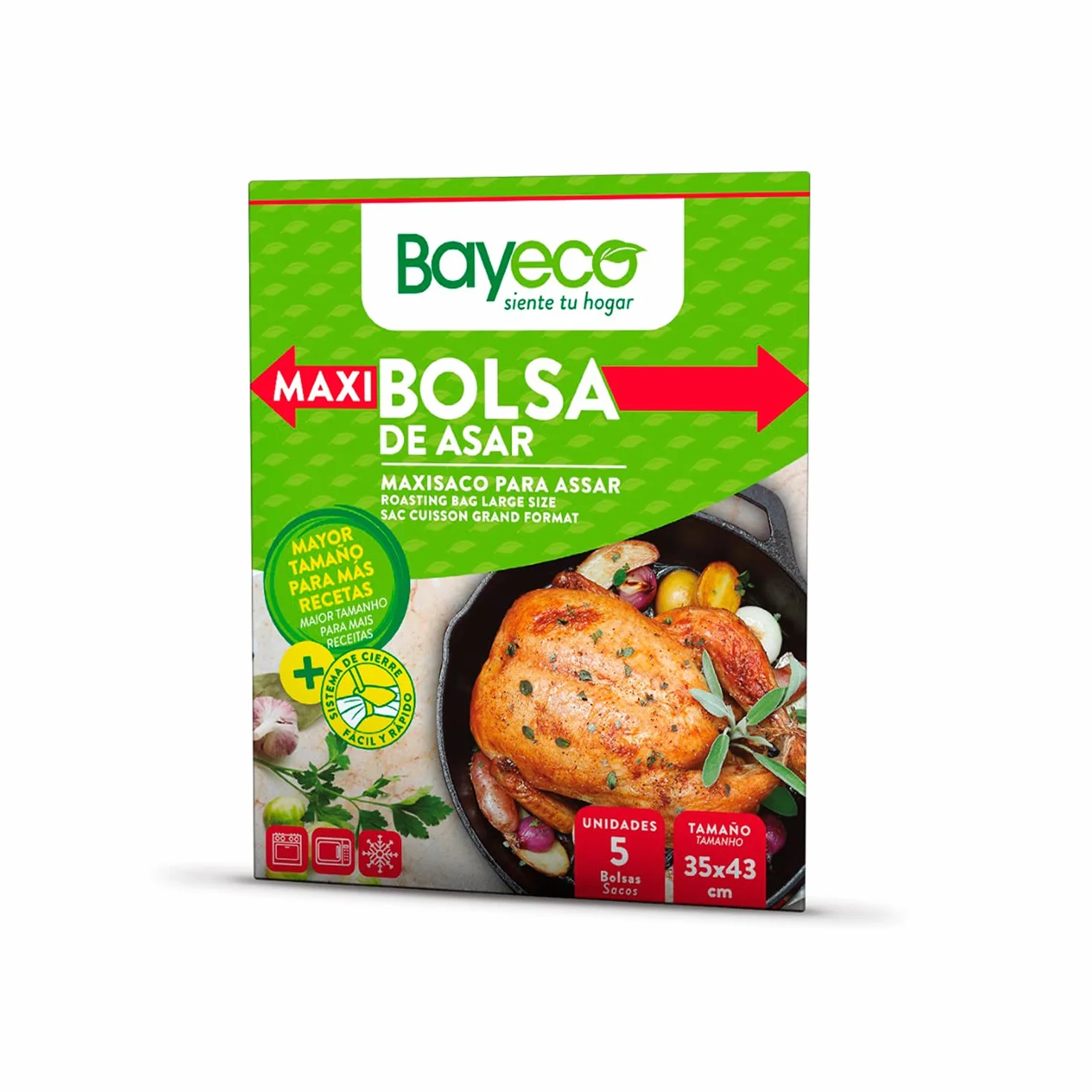 Bayeco - Maxibag do pieczenia - Łatwe i szybkie zamykanie - Kompatybilny z piekarnikiem, kuchenką mikrofalową i zamrażarką - Przezroczysty kolor