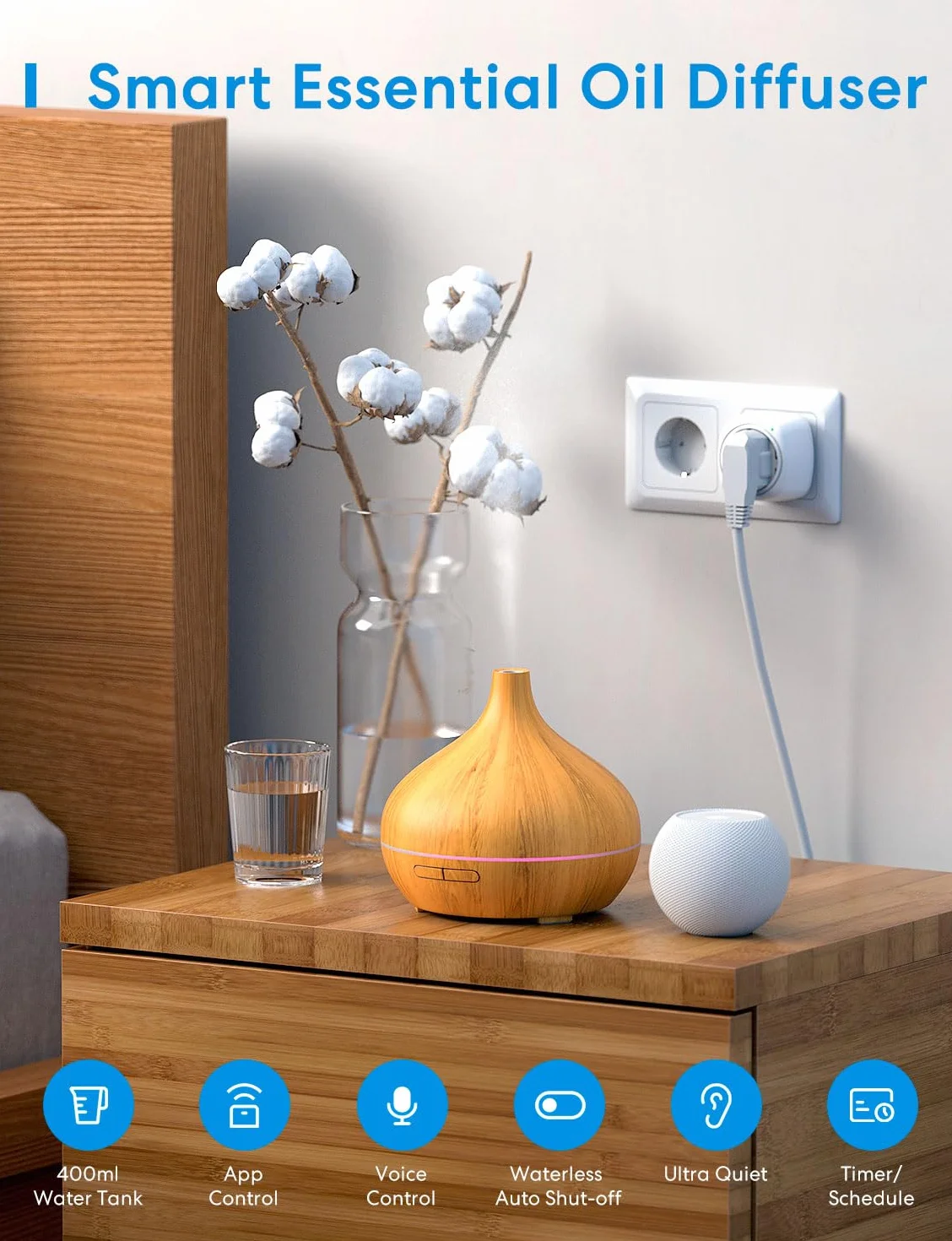 Meross WiFi Essential Oil Diffuser 400ML, dyfuzor zapachów z HomeKit, Alexa, Google Home