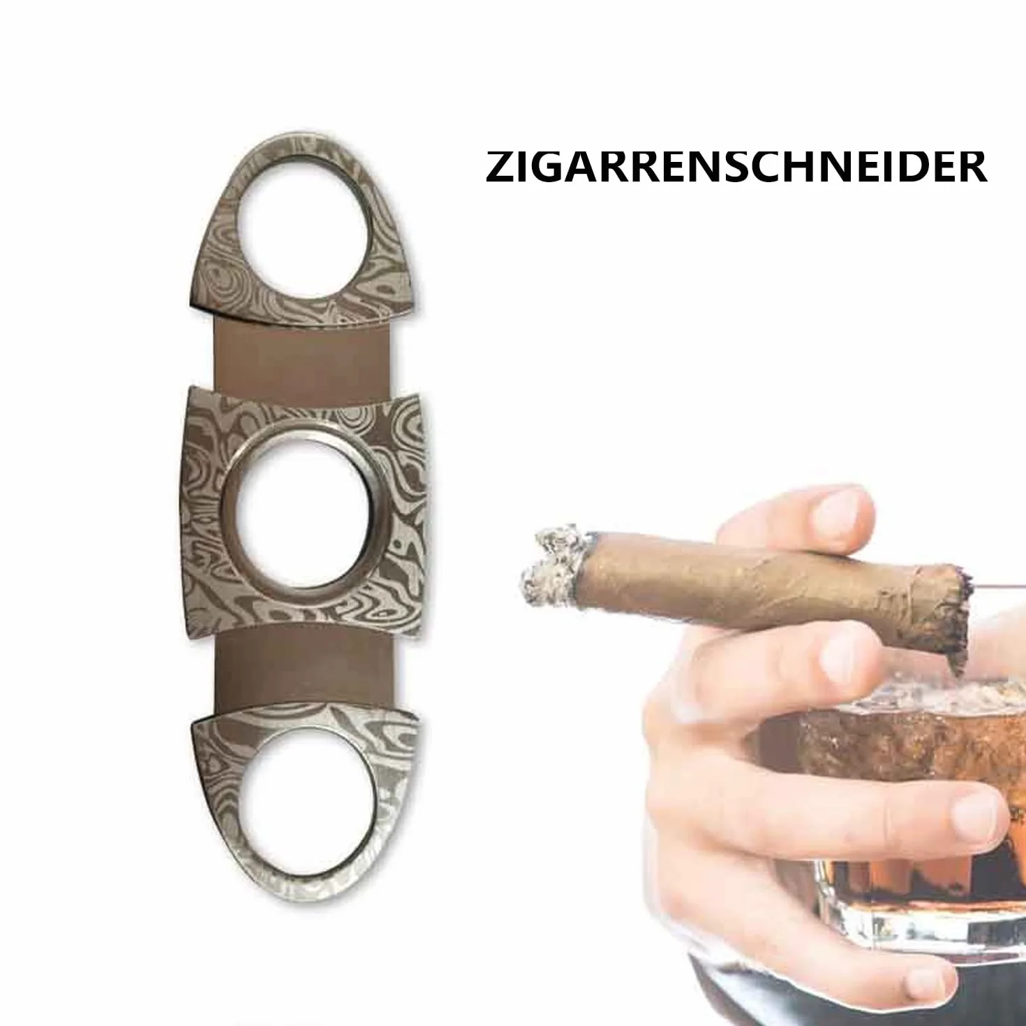 CAM2 Srebrny Damast pasuje do większości cygar, obcinacz do cygar, dwuostry nóż do cygar, dwuostry nóż do cygar, obcinacz do cygar