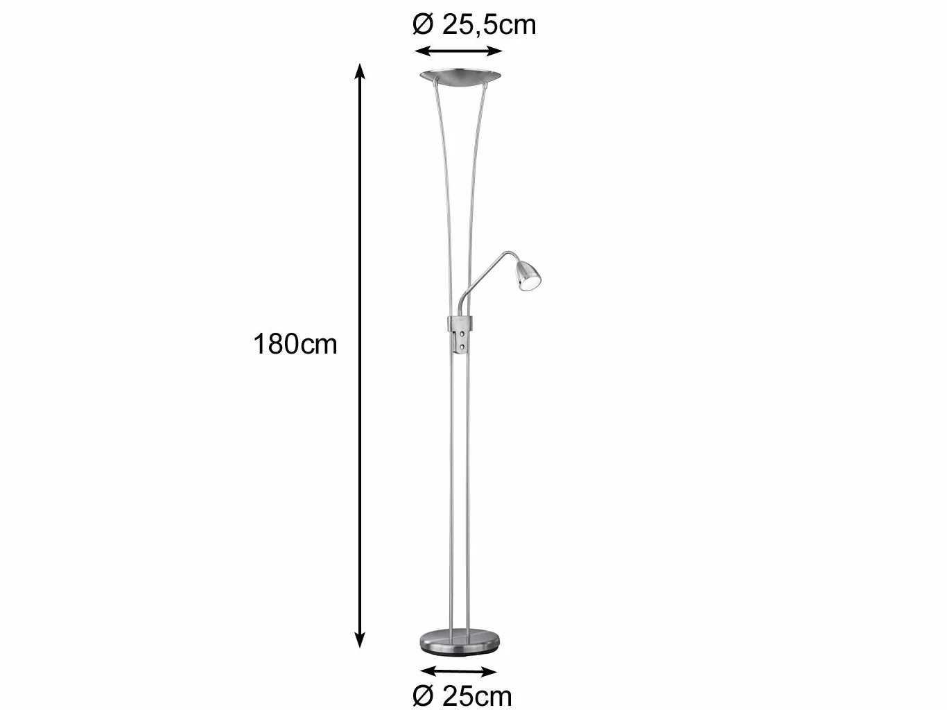 Trio Leuchten Lampa LED w kolorze matowego niklu, łącznie z 1 x 20 W LED i 1 x 5 W LED, reflektor i ramię do czytania oddzielnie ściemniane, wysokość – 180 cm 426410207