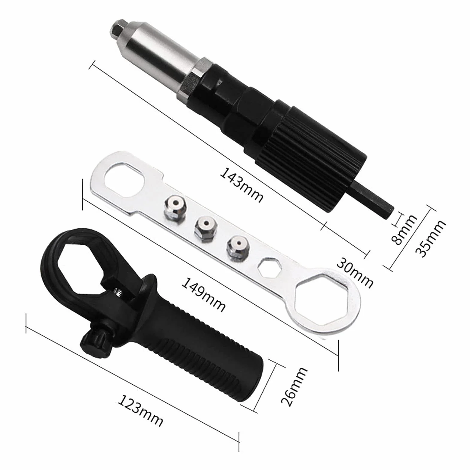 N/H Alldo elektryczny adapter do nitów zrywalnych, adapter do nitów zrywalnych, pistolet do nitów rdzeniowych, akcesoria do wkrętarek akumulatorowych i wiertarek