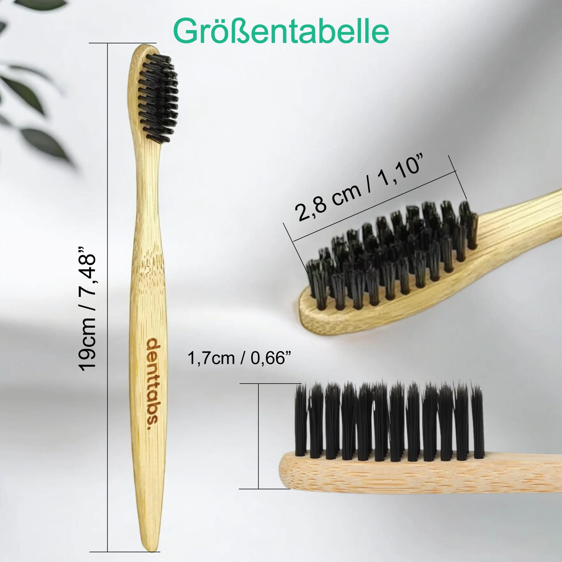 Denttabs Zestaw do mycia zębów – tabletki do czyszczenia zębów miętowe z fluorkiem zestaw 125 szt. + bambusowa szczoteczka do zębów z bambusa, ultramiękka