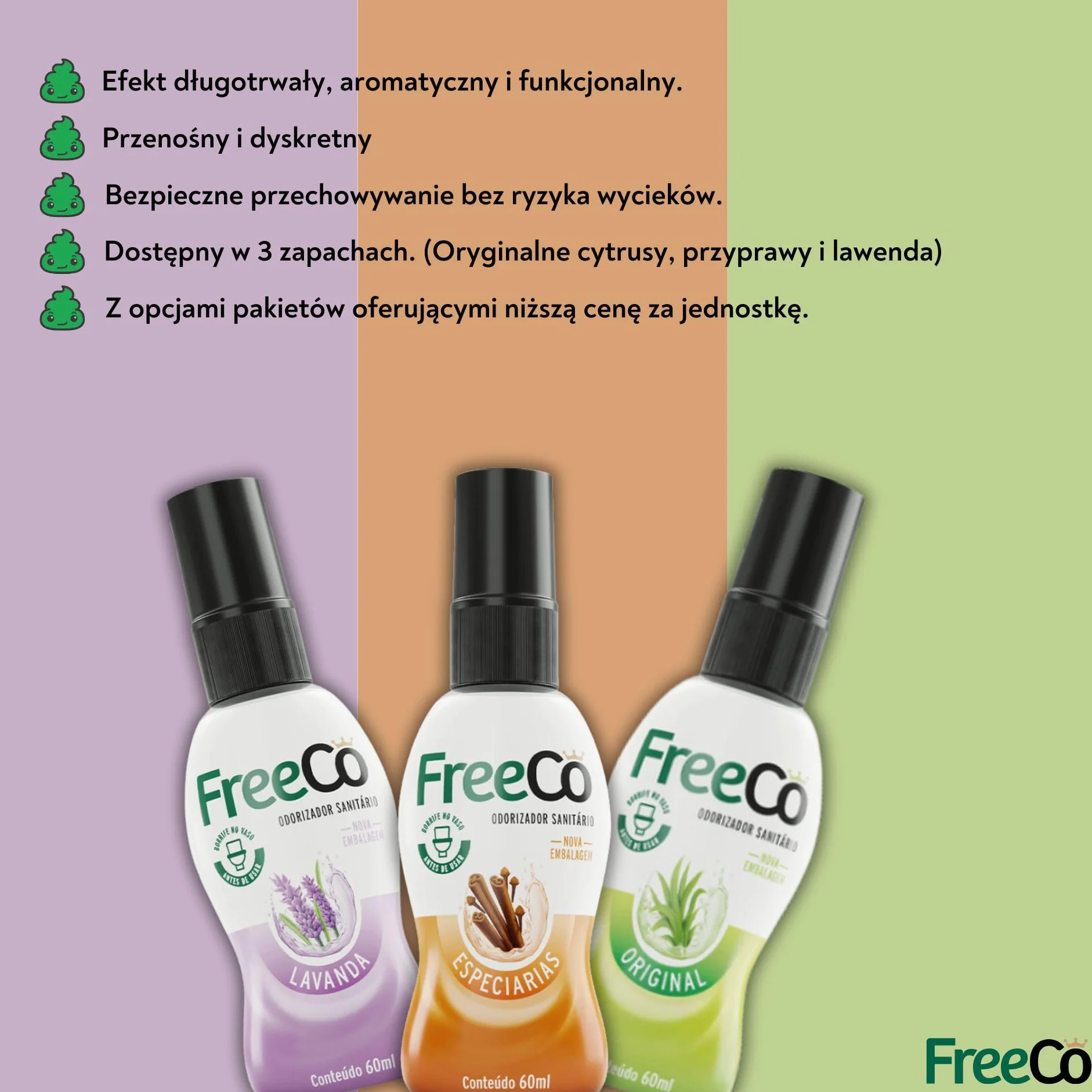 FreeCo blokada przeciw zapachom toalety (Before-you-go) | Opakowanie 1 x 60 ml, naturalne olejki eteryczne, idealne do domu, biura, restauracji, podróży, aromatu przypraw