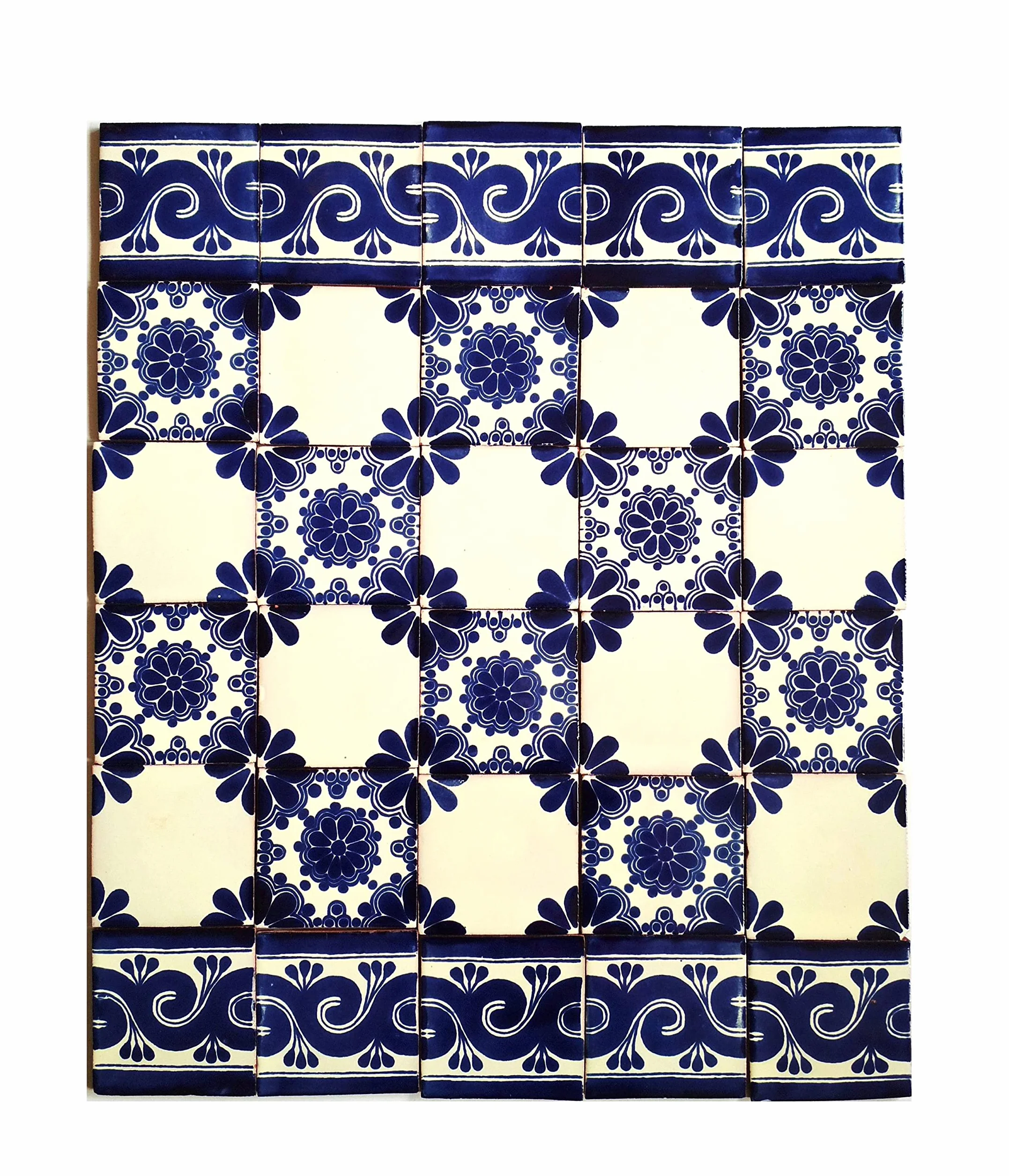 Meksykańskie płytki ceramiczne, Mirta by Cerames - 30 dekoracyjnych meksykańskich płytek mozaikowych do łazienki, kuchni, prysznica, schodów, salonu, kuchni, meksykańskich płytek, 10,5 x 10,5 cm