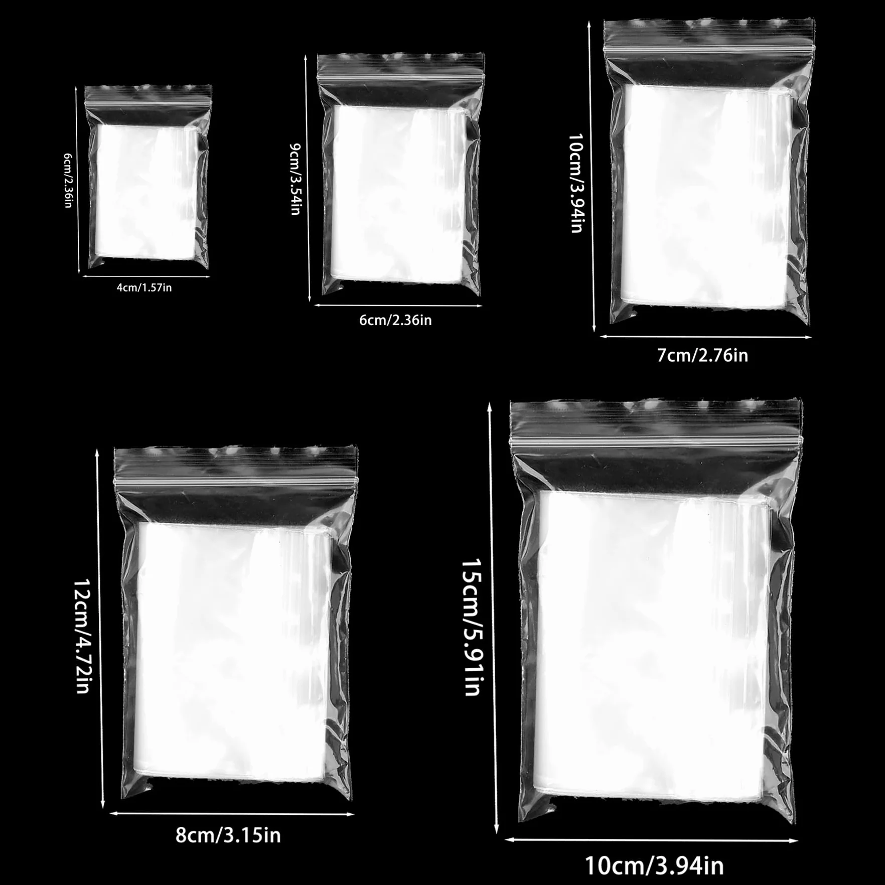 Mała torebka, 500 szt., mini zamykane plastikowe torby, mała przezroczysta torba z zamkiem błyskawicznym, wielokrotnego użytku, małe, średnie, przezroczyste, polietylenowe woreczki do przechowywania