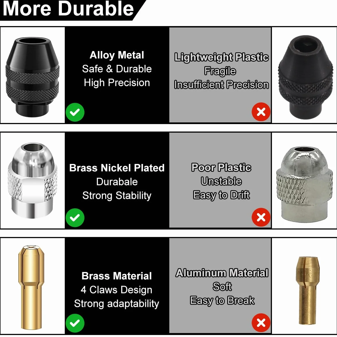 4486 Multi Chuck Set Akcesoria, uchwyt wiertarski M7, mosiężne tuleje wiertarskie 0,8-3,2 mm, metalowa nakrętka 4485, bezkluczykowy uchwyt do szybkiej wymiany, narzędzie obrotowe do Dremel