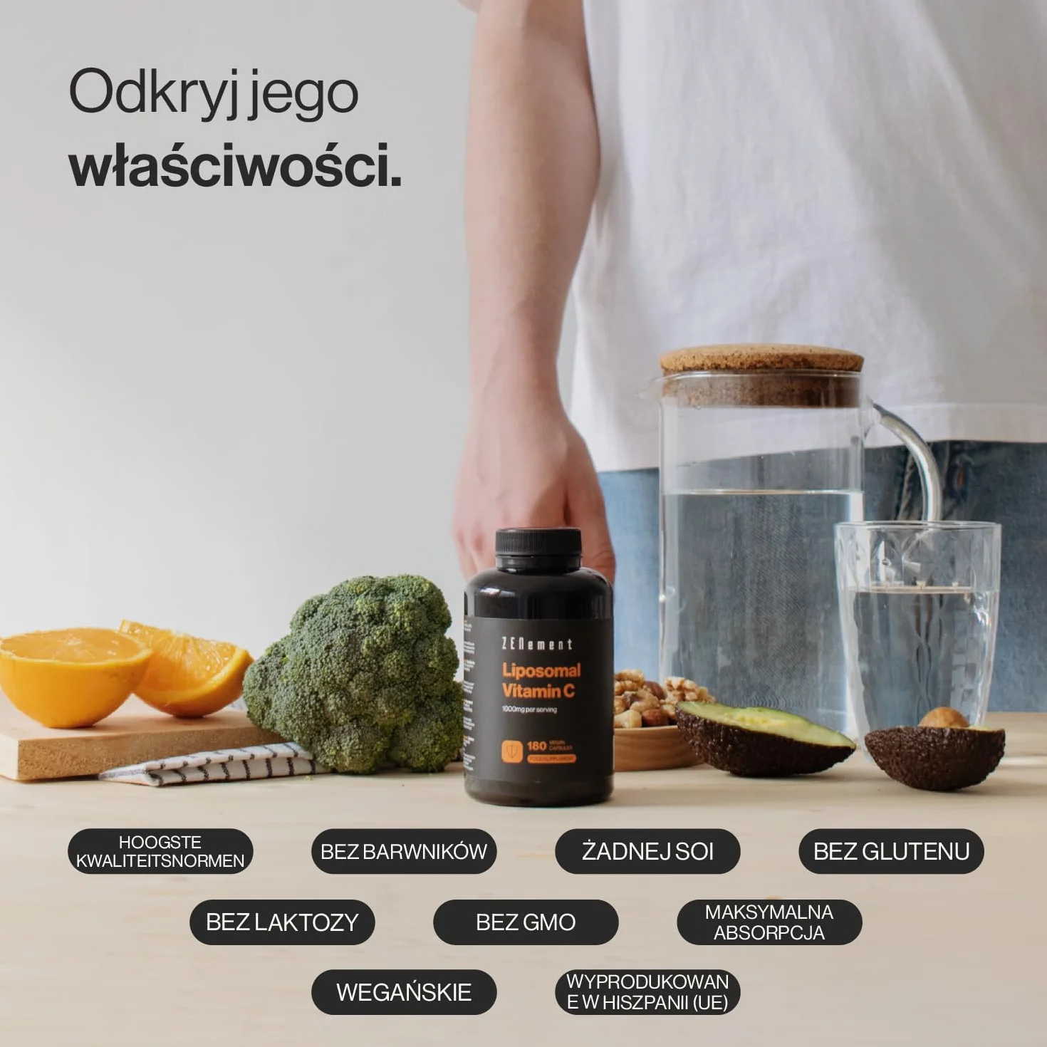 Liposomalna Witamina C, 1000mg, 180 kapsułek wegańskie | Wspiera układ odpornościowy i zmniejsza uczucie zmęczenia | Wegańska, Nie Zawiera Soi | Zenement