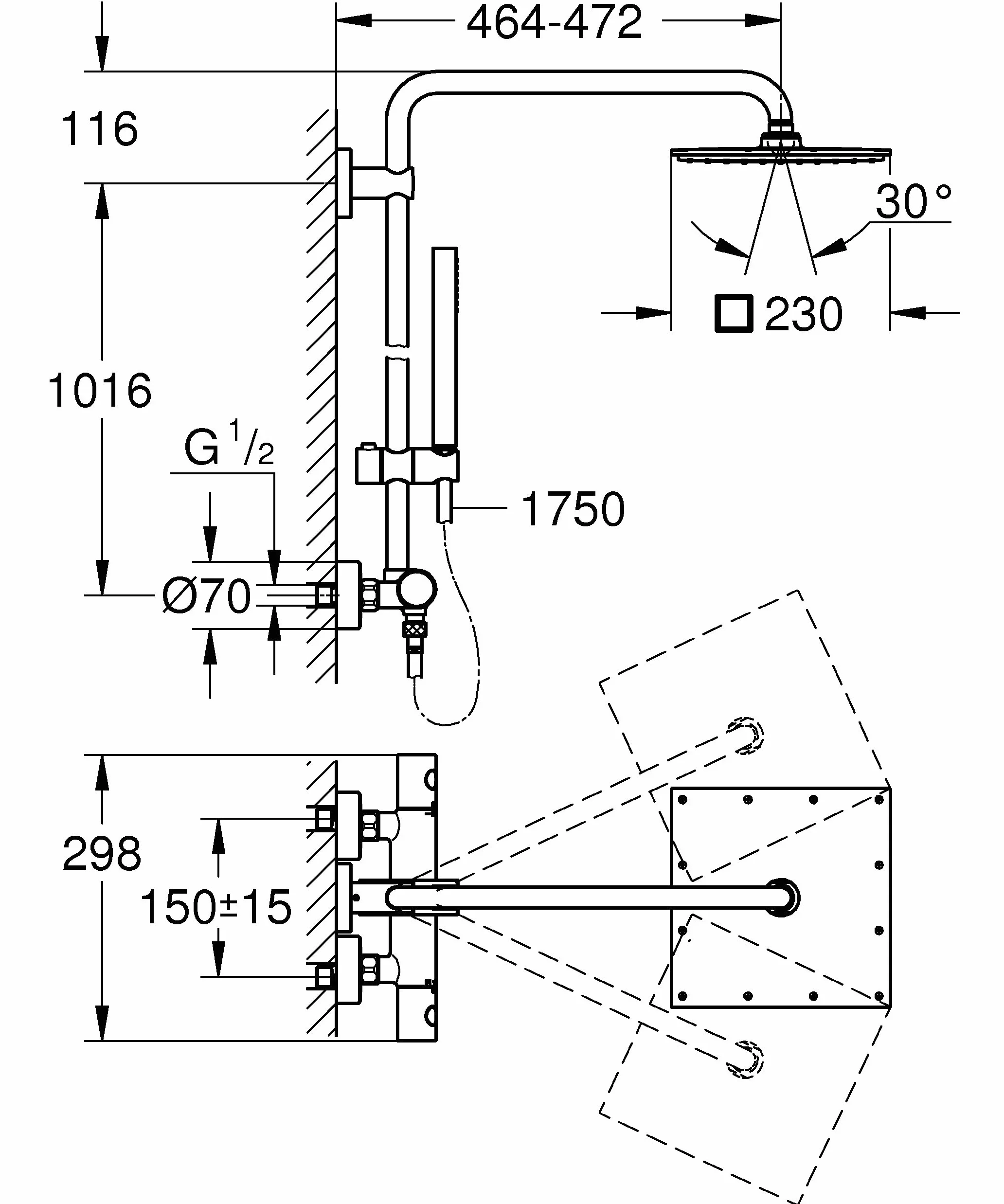 GROHE Euphoria System 230 System prysznicowy z termostatem do montażu ściennego