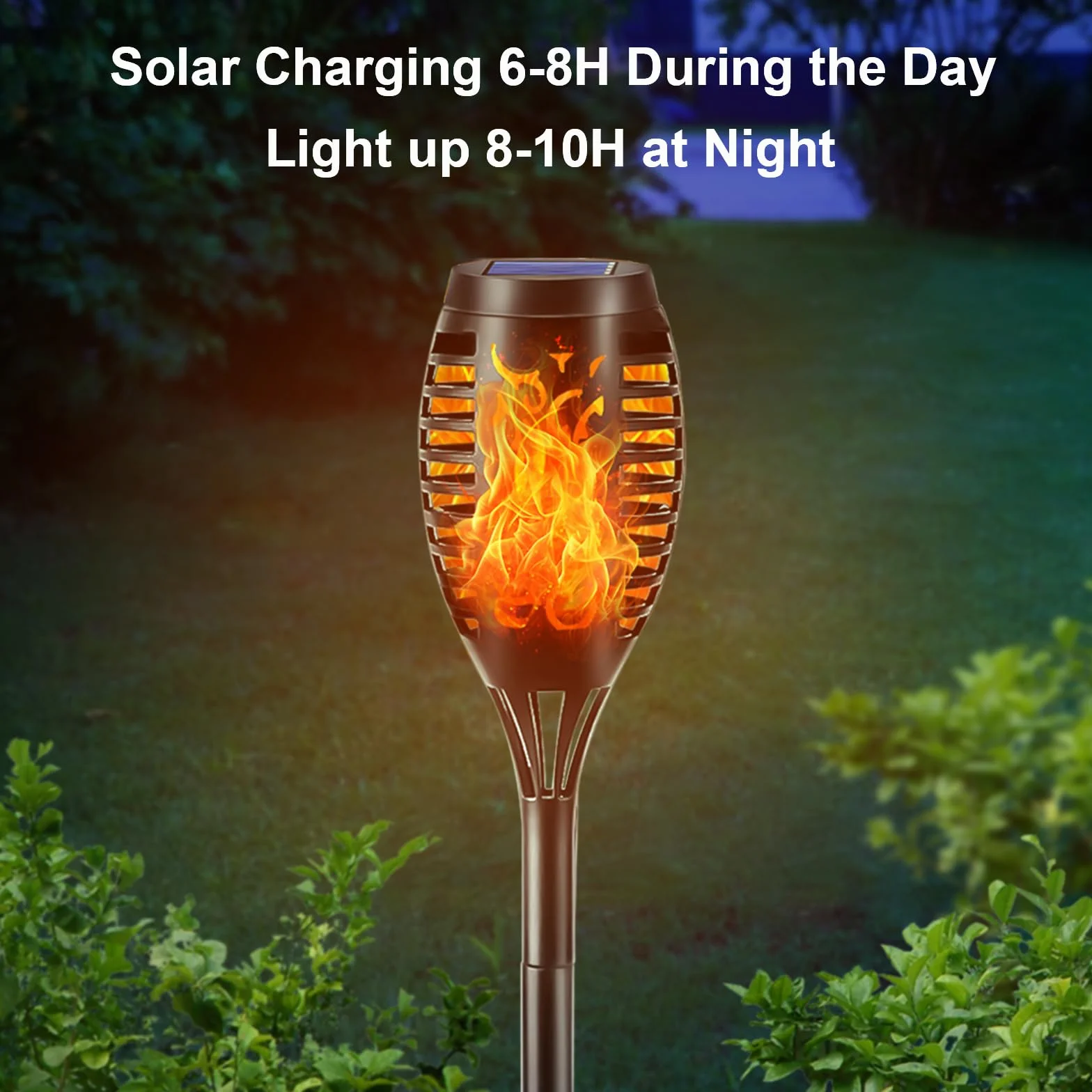 LQWELL Latarki solarne do ogrodu zewnętrznego, 8 sztuki, 12 diod LED, realistyczna lampa ścieżkowa z płomieniem, wodoodporność IP65, do trawnika, patio, dziedzińca (8 sztuki)