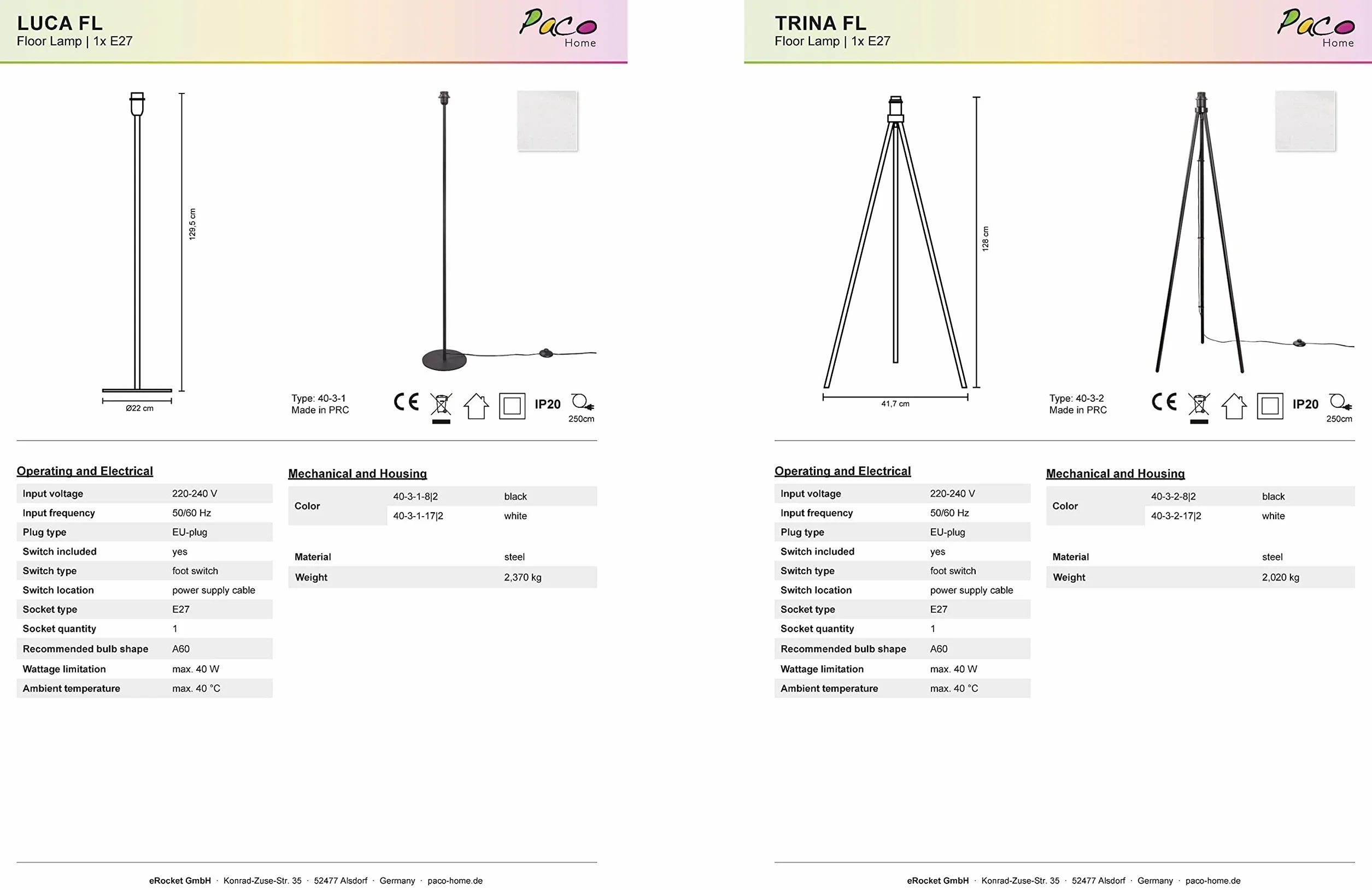 Paco Home Lampa Stoj±ca Do Czytania Salon Dekoracja Biuro Trójnóg Aba¿ur Okr±g³y Tekstylny W Kwiaty D¿unglê E27 Statyw