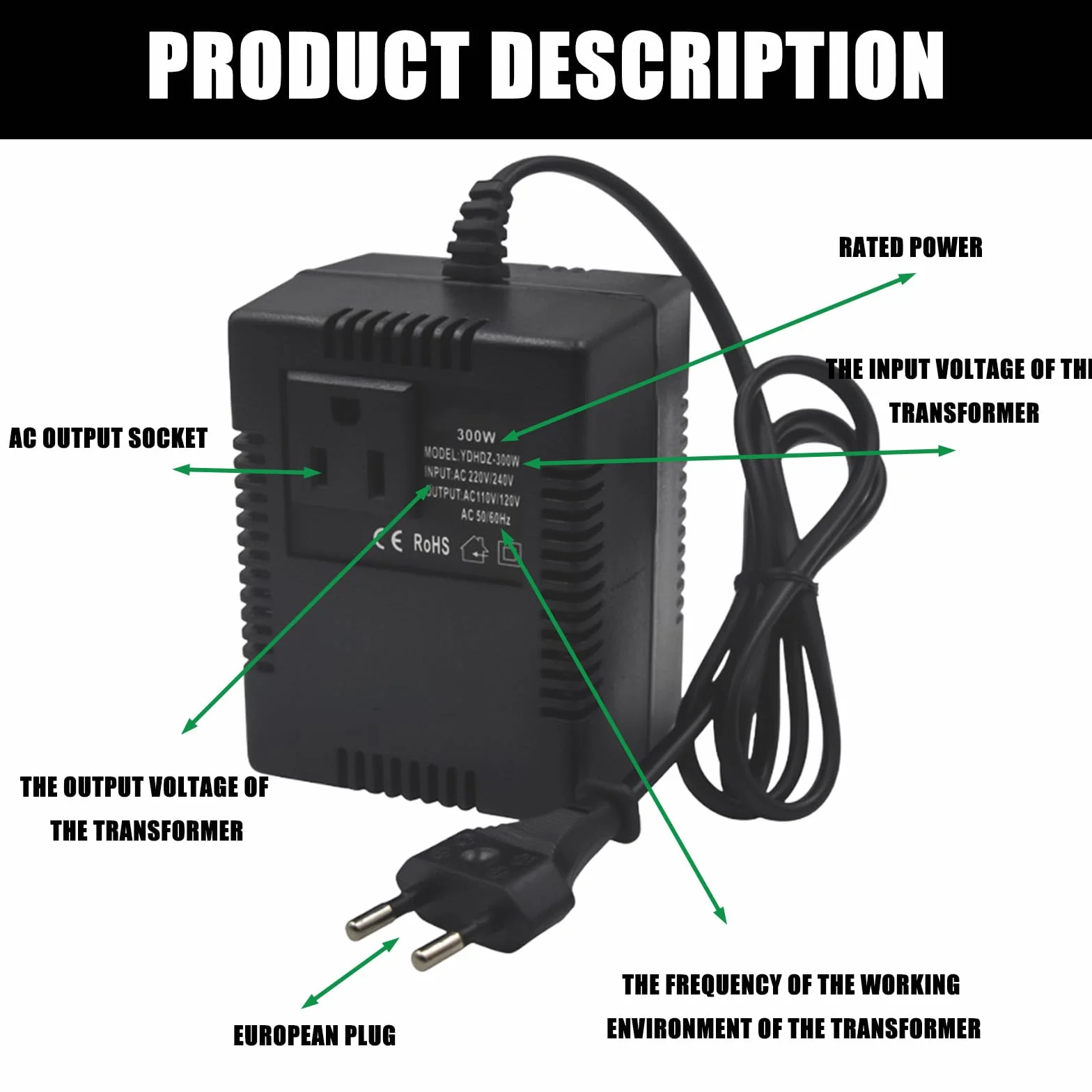 Transformator napięcia 220 V na 110 V, 300 W, adapter sieciowy krok w dół, adapter prądu podróżnego, przetwornica napięcia, do oczyszczaczy powietrza, komputerów, transformatorów, wtyczka UE