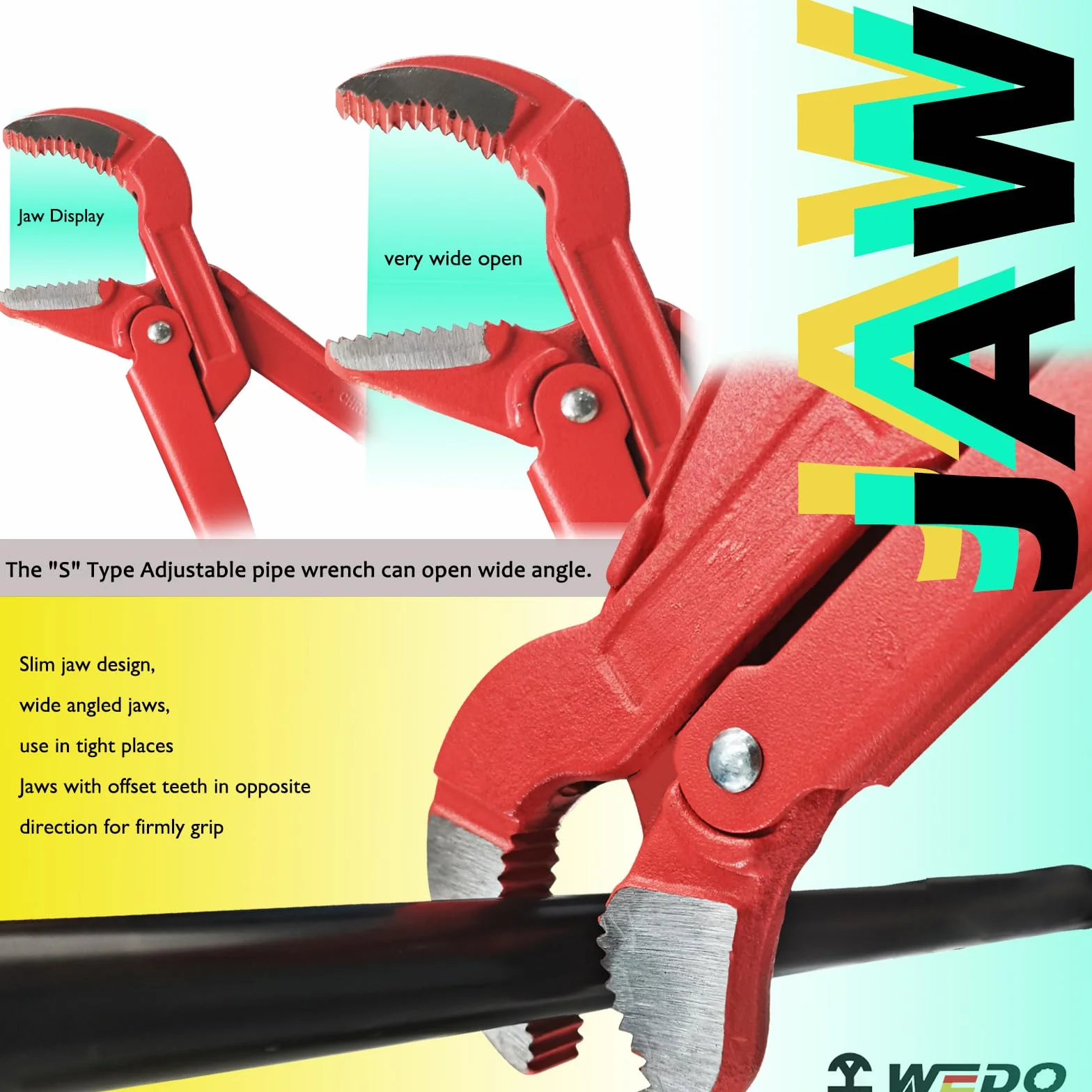 WEDO Szwedzki klucz do rur typu S 652 mm, maksymalne otwarcie szczęki 128 mm, stal CR-V | Klucz do pompy wodnej, antypoślizgowy uchwyt, kuty matrycowo, do nakrętek, montażu rur i naprawy pionu