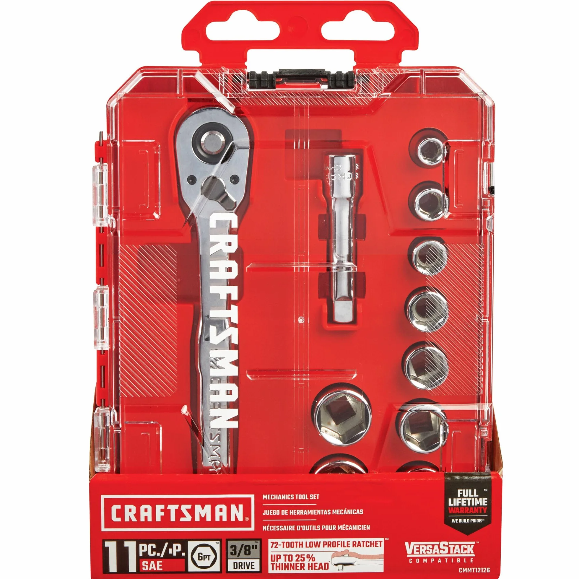 Craftsman Zestaw narzędzi mechanicznych, napęd 3/8 cala, SAE, 11-częściowy (CMMT12126)