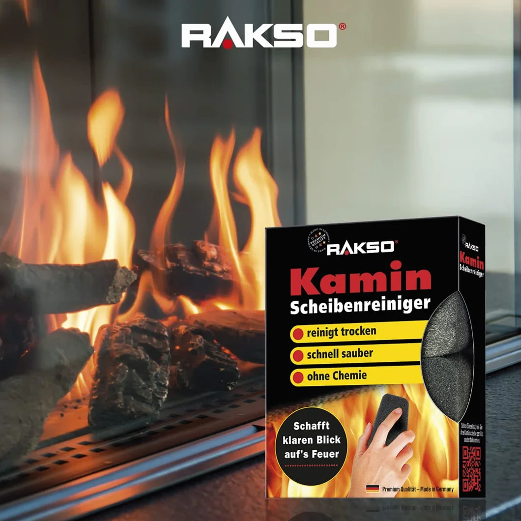 RAKSO Środek do czyszczenia szyb kominkowych – 4 czyściki do szyb kominkowych, 2 x 2 szt. – środek do czyszczenia kominka, do czyszczenia szyb kominkowych, do czyszczenia kominka, kominka