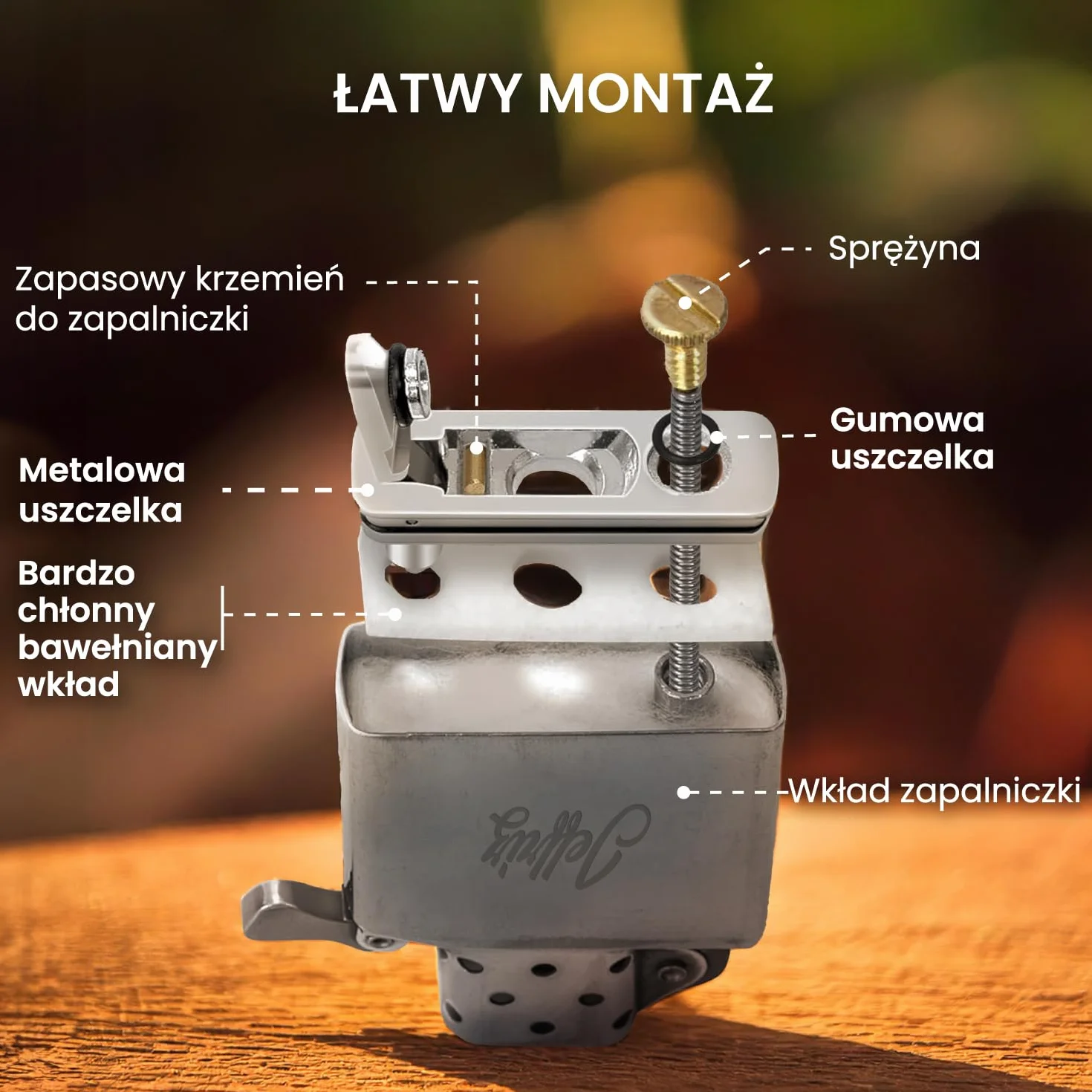 Uszczelka do Zapalniczek Kompatybilnych | Metalowy Korek Antyparowy Jeffriz | Zestaw Naprawczy z Watą, Gumą do Zapalniczek Napełnianych – Srebrny Akcesorium Prezent dla Kolekcjonerów i Palaczy