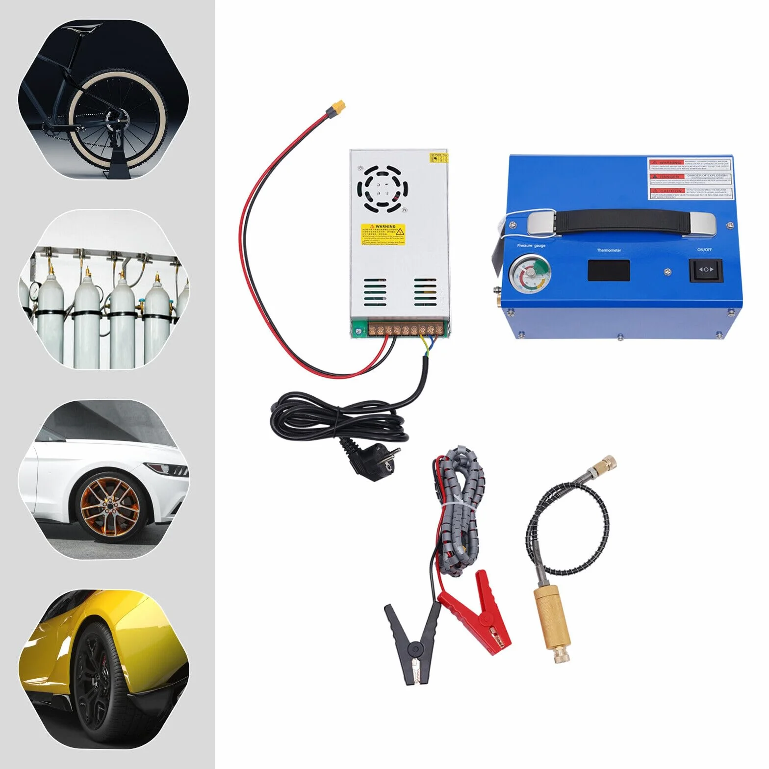 PCP kompresor 4500 psi, wysokiego ciśnienia, 12 V, 300 bar, kompresor samochodowy z transformatorem 250 W, sprężarka powietrza do butelki