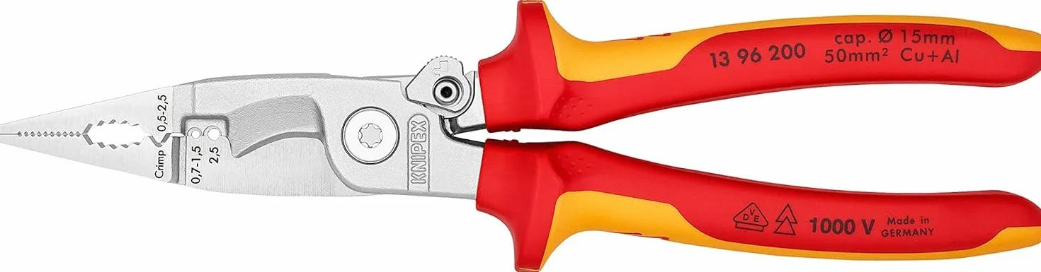 KNIPEX Szczypce do prac elektroinstalacyjnych w opakowaniu z zawieszką chromowany z wielokomponentowymi osłonkami, izolowane wg VDE 200, 13 96 200 SB