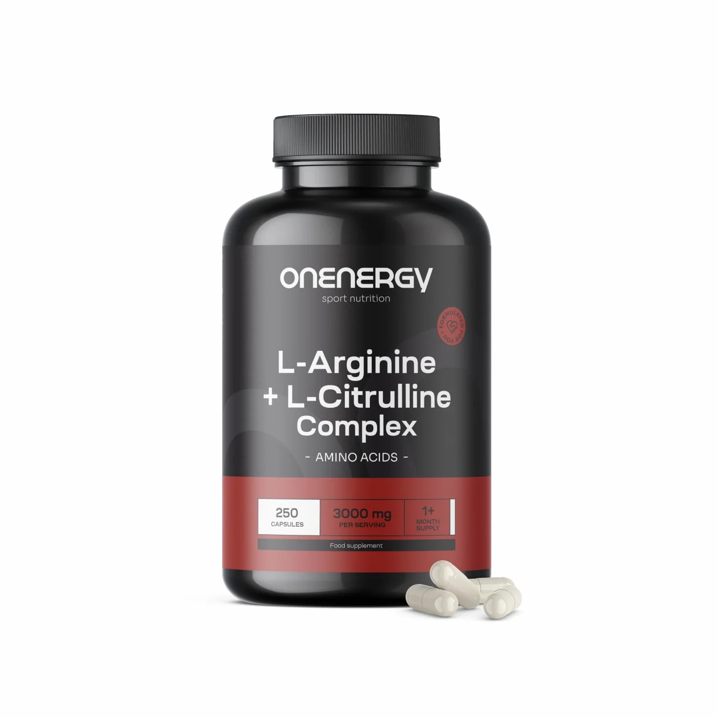 L-arginina + L-cytrulina kompleks 3000 mg od OnEnergy - 250 kapsułek - Wysoka zawartość aminokwasów - Zwiększenie energii - Przyspieszenie regeneracji - Przed i po treningu