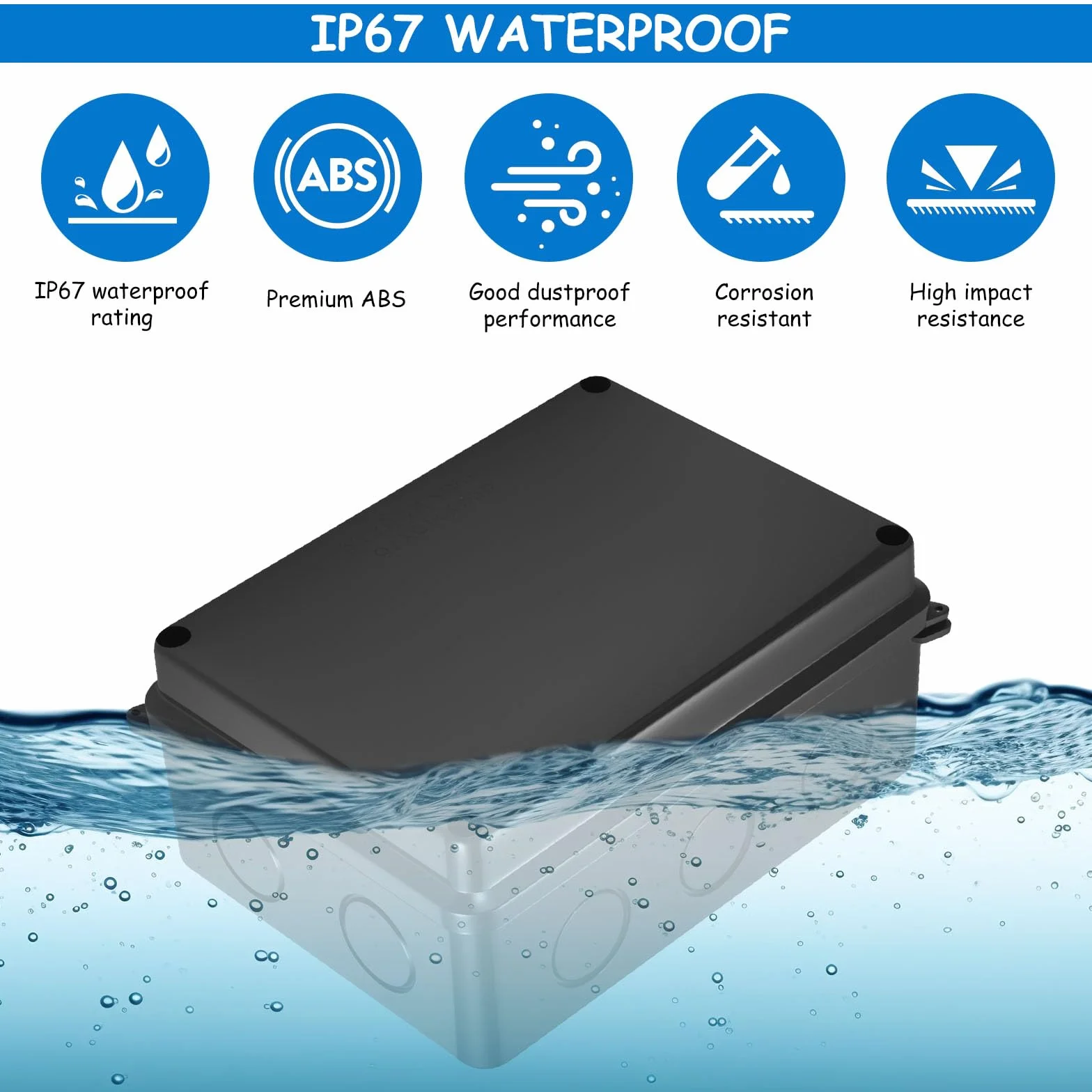 Puszka przyłączeniowa IP65, wodoszczelna, do montażu powierzchniowego, skrzynka instalacyjna z otwornicą 20 mm, (czarna) puszka kablowa ABS - 150 x 110 x 70 mm