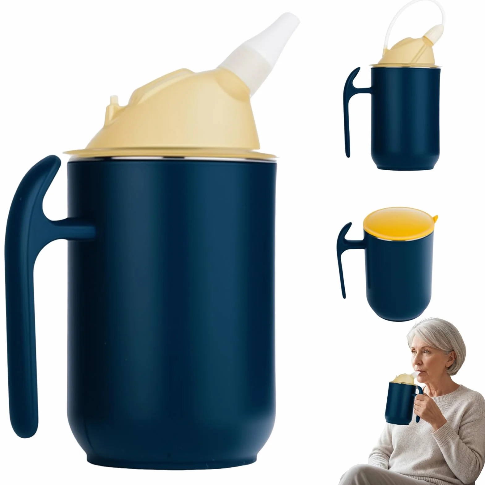 Kubek z dzióbkiem ze stali nierdzewnej 400 ml 3 w 1 szczelny dla seniorów (niebieska)