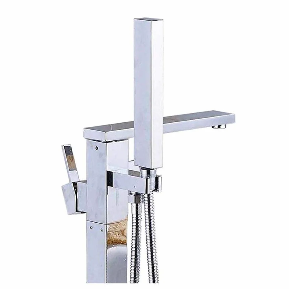 Bateria wannowa Jasny chrom Bateria wannowa Montowana na podłodze Jednouchwytowa bateria wannowo-prysznicowa Wolnostojąca bateria łazienkowa z prysznicem ręcznym, bateria(Chrome Tub Faucet)