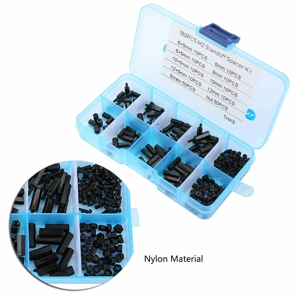 M2 Standoff Kit, 180pcs Schwarz M2 Male Female Standoffs Schrauben Muttern Sortiment Kit mit Box