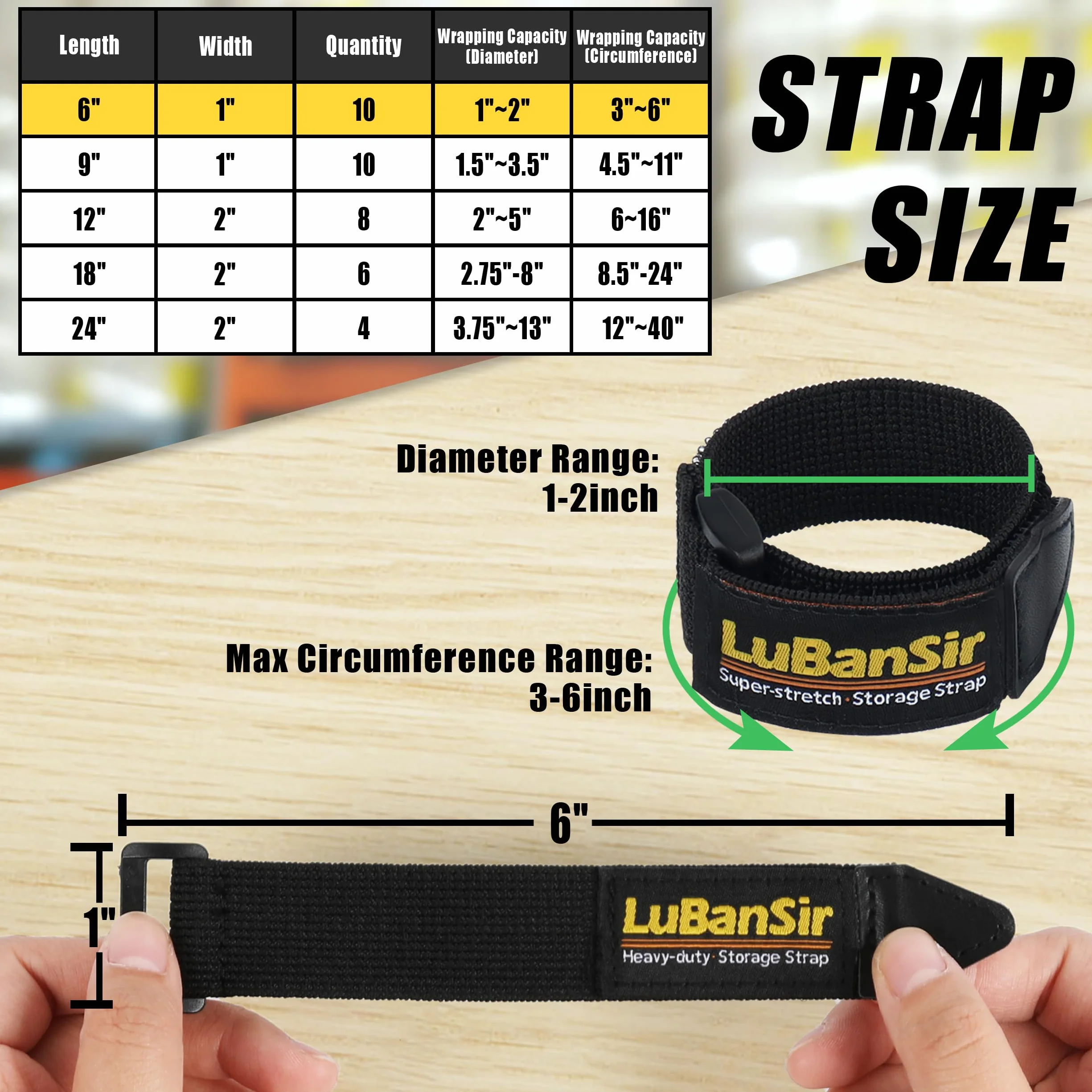 LuBanSir Cinch Straps, 1 "x 6" (10 szt.) Elastyczny pasek na haczyk i pętelkę do przedłużania sznurka, kabla, opaskę kablową