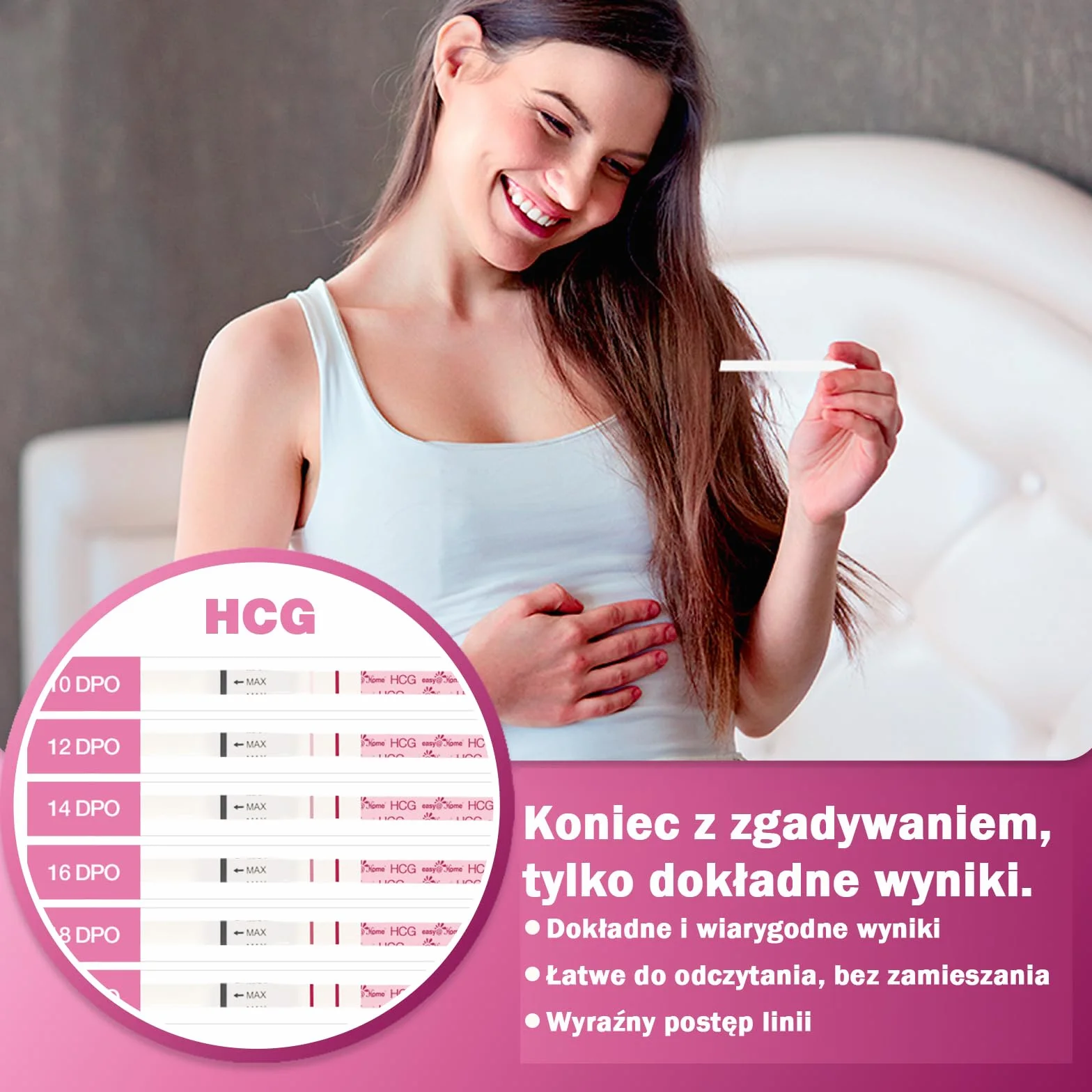 Easy@Home 15 czułych testów na wczesną ciążę: szybki test hCG w moczu 10 mIU/ml z inteligentną aplikacją Premom丨Strip Pregnancy Test.